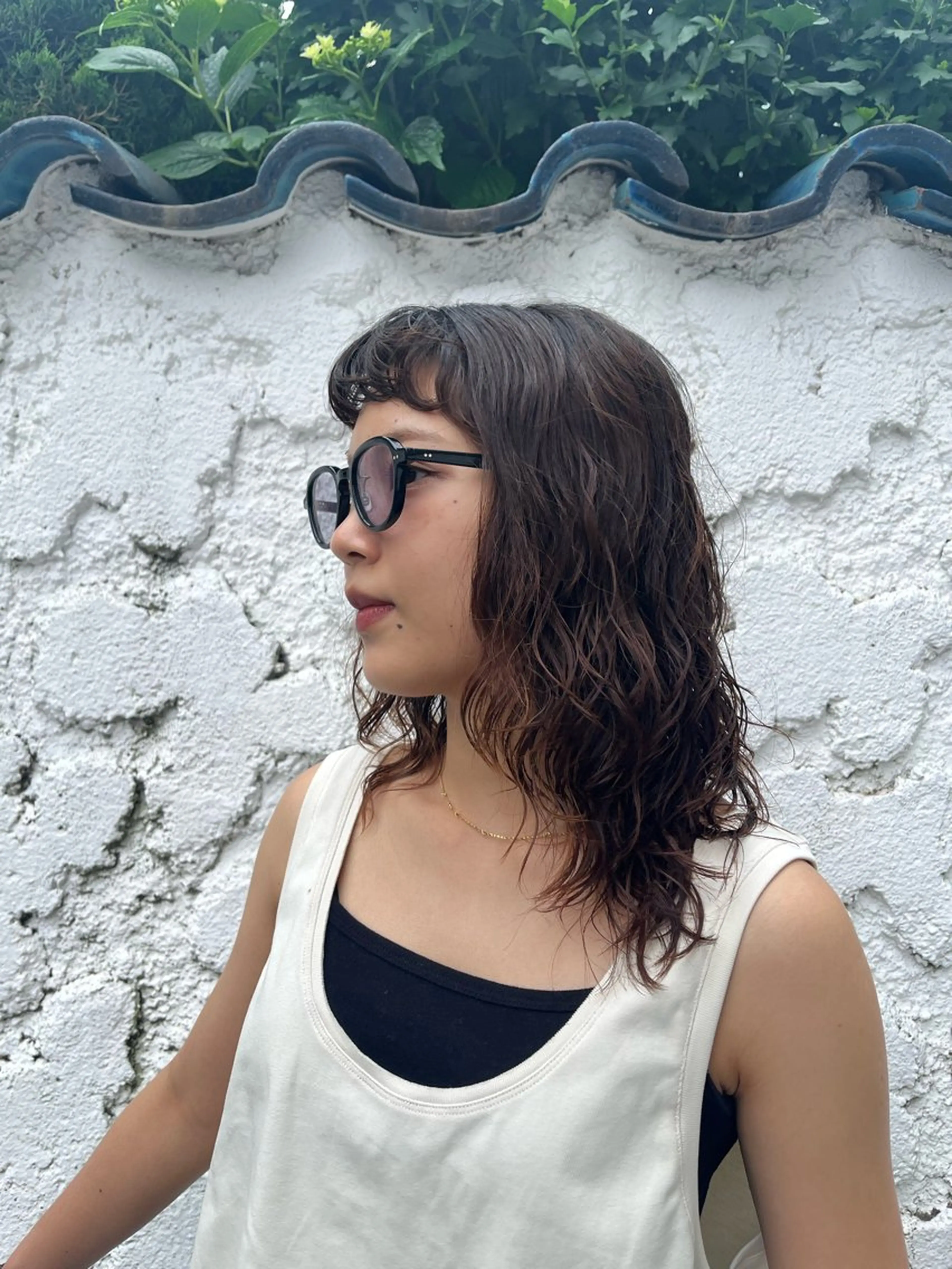 セミロング セミロングパーマ カット パーマ トリートメント 韓国風前髪顔周り バーバーakaneのヘアスタイル