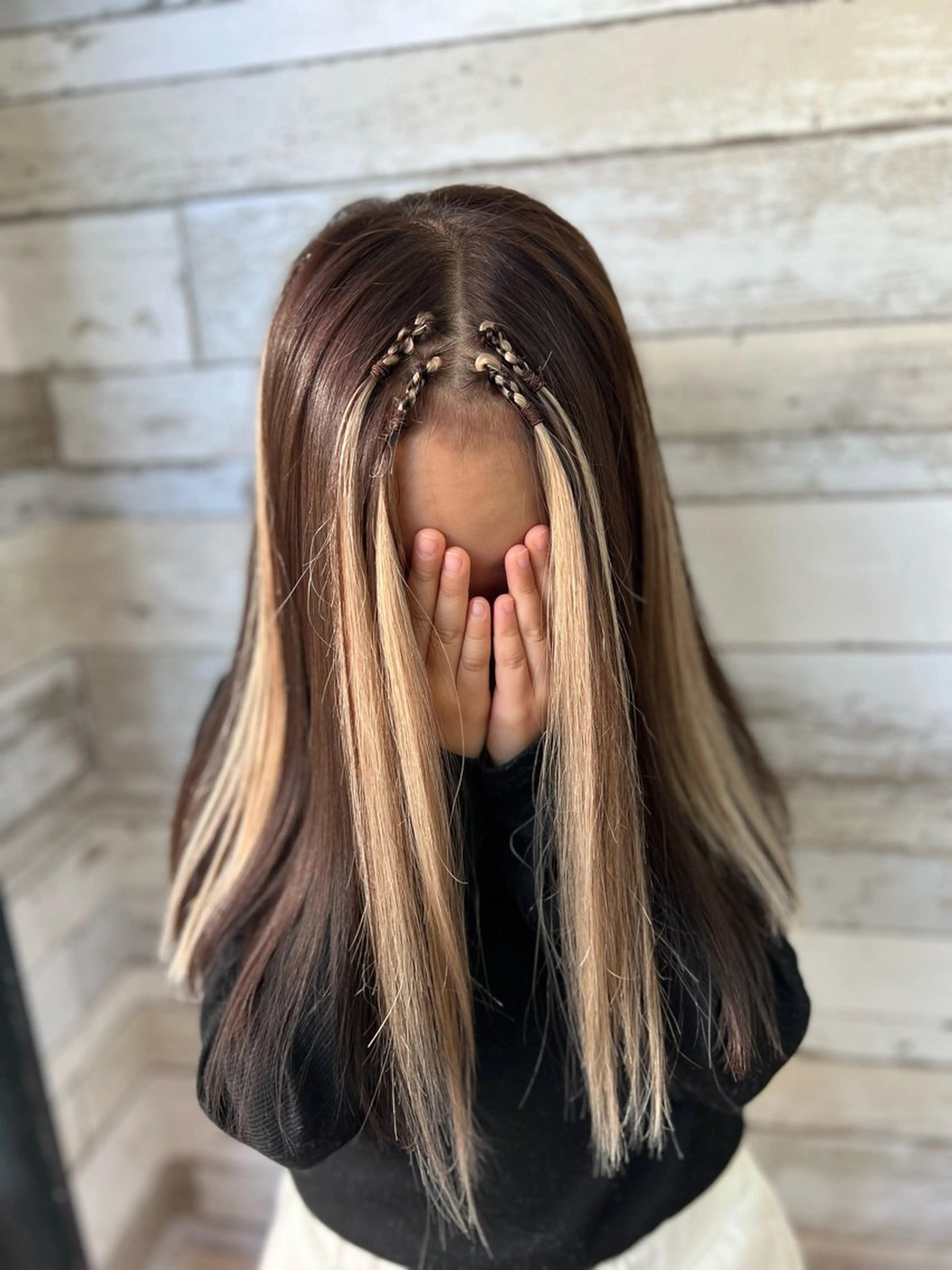 ロング 編み込みエクステ エクステ ハイライト B-W ⭐️REIKOのヘアスタイル