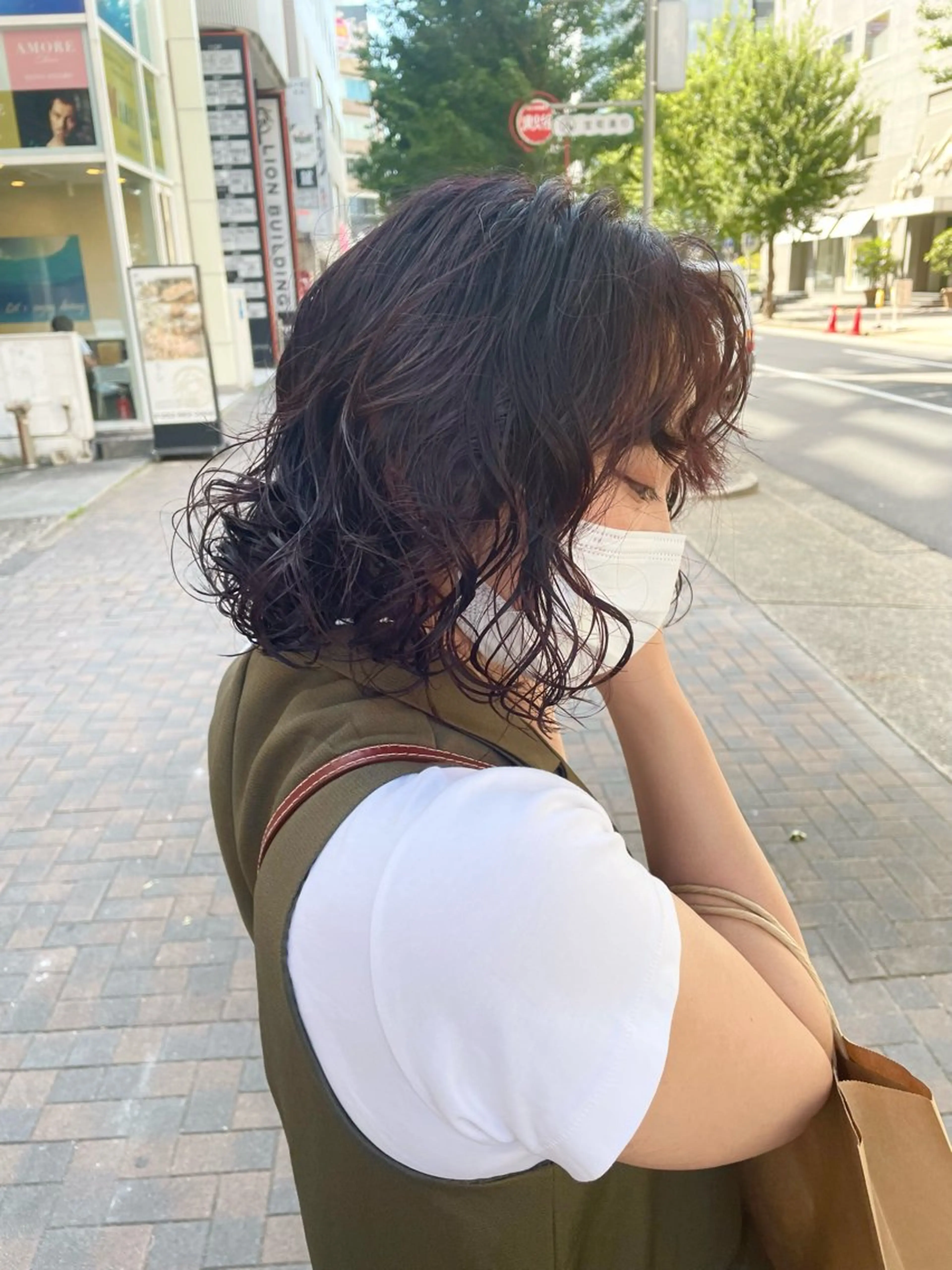 ミディアム パーマ カット パーマ トリートメント 大川 美優のヘアスタイル