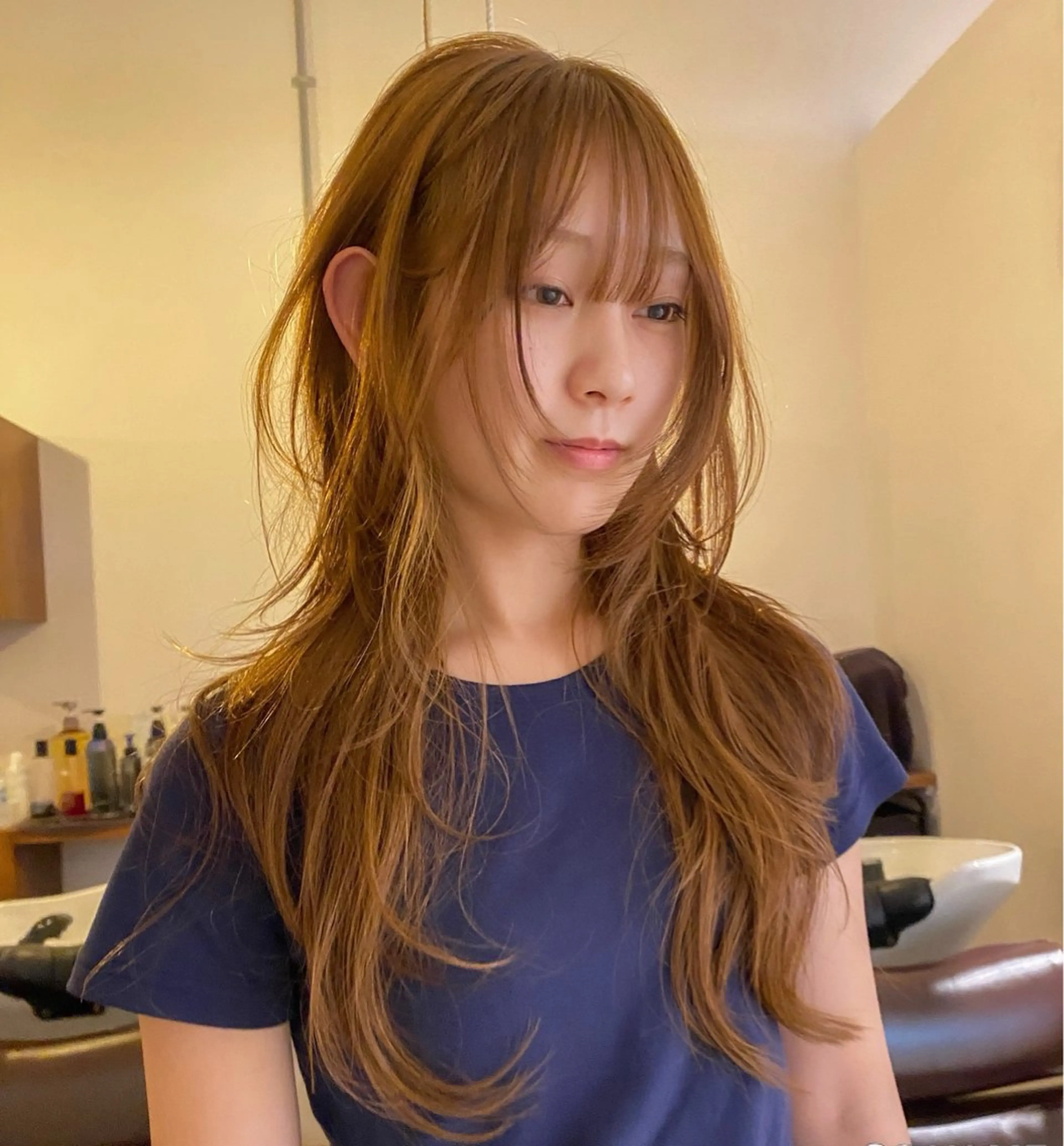 ロング カラー ヘアアレンジ ブリーチ ダブルカラー ブリーチなしカラー 🎀韓国レイヤー 🎀白石菜々のヘアスタイル