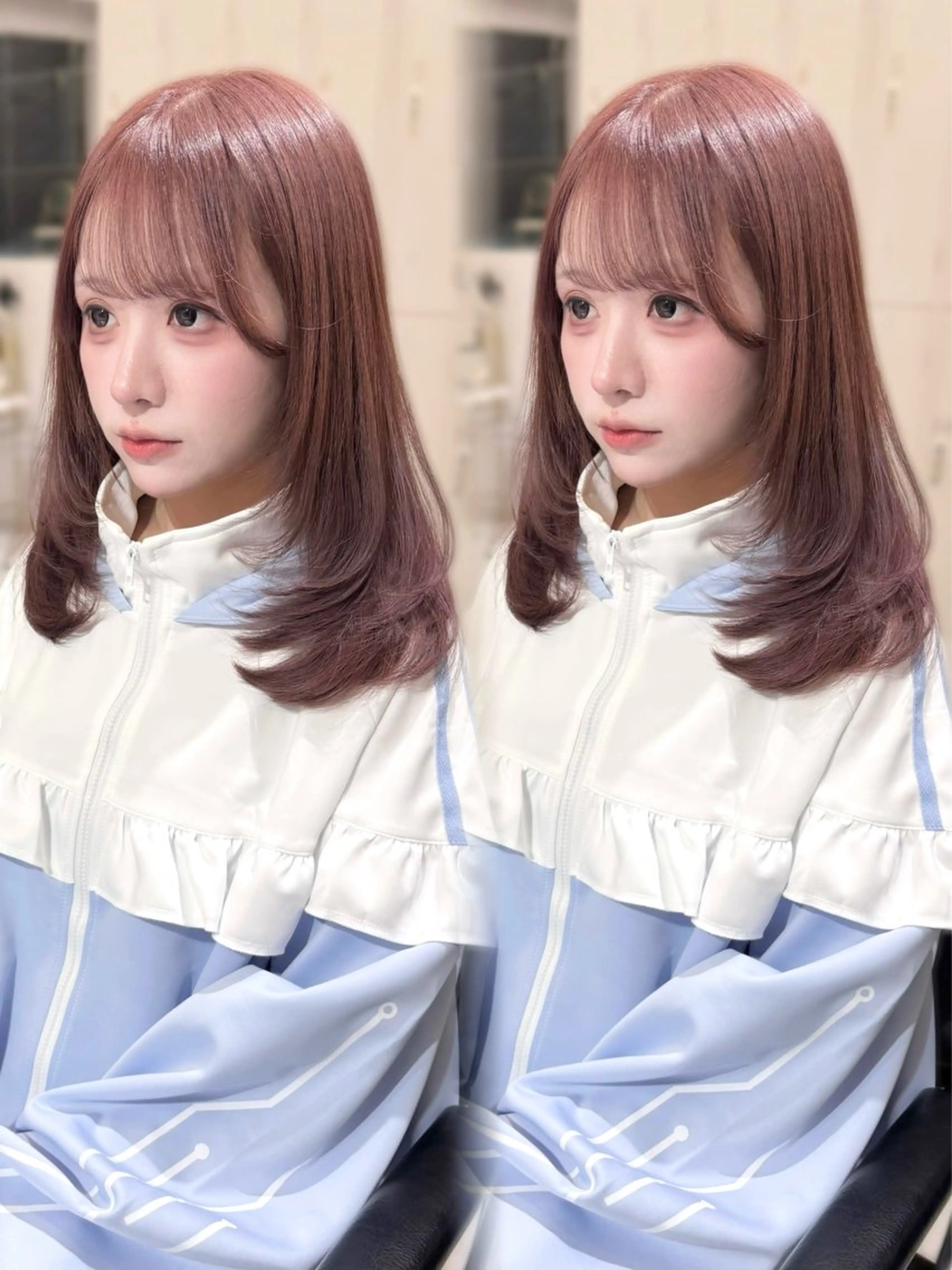 セミロング カラー ヘアアレンジ ベージュカラー ブリーチ ピンクカラー ピンクベージュ レイヤーカット カット ヘアカラー トリートメント 盛れる顔周り🤍渋谷 Risa🎀のヘアスタイル