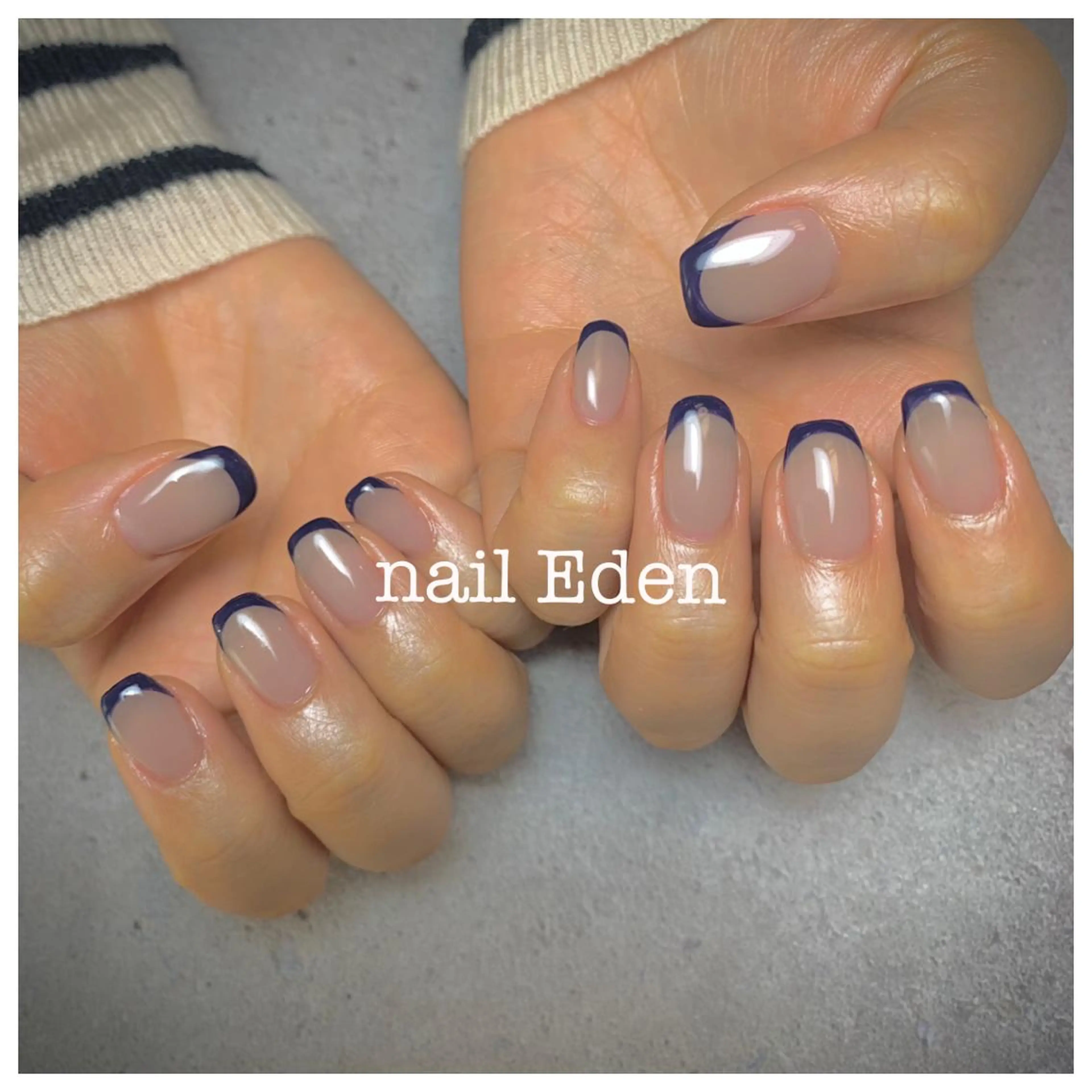 ネイル ブルー フレンチネイル ネイビー ハンドネイル ハンドケア Eden　private nail saron所属・Eden ♾️のネイルデザイン