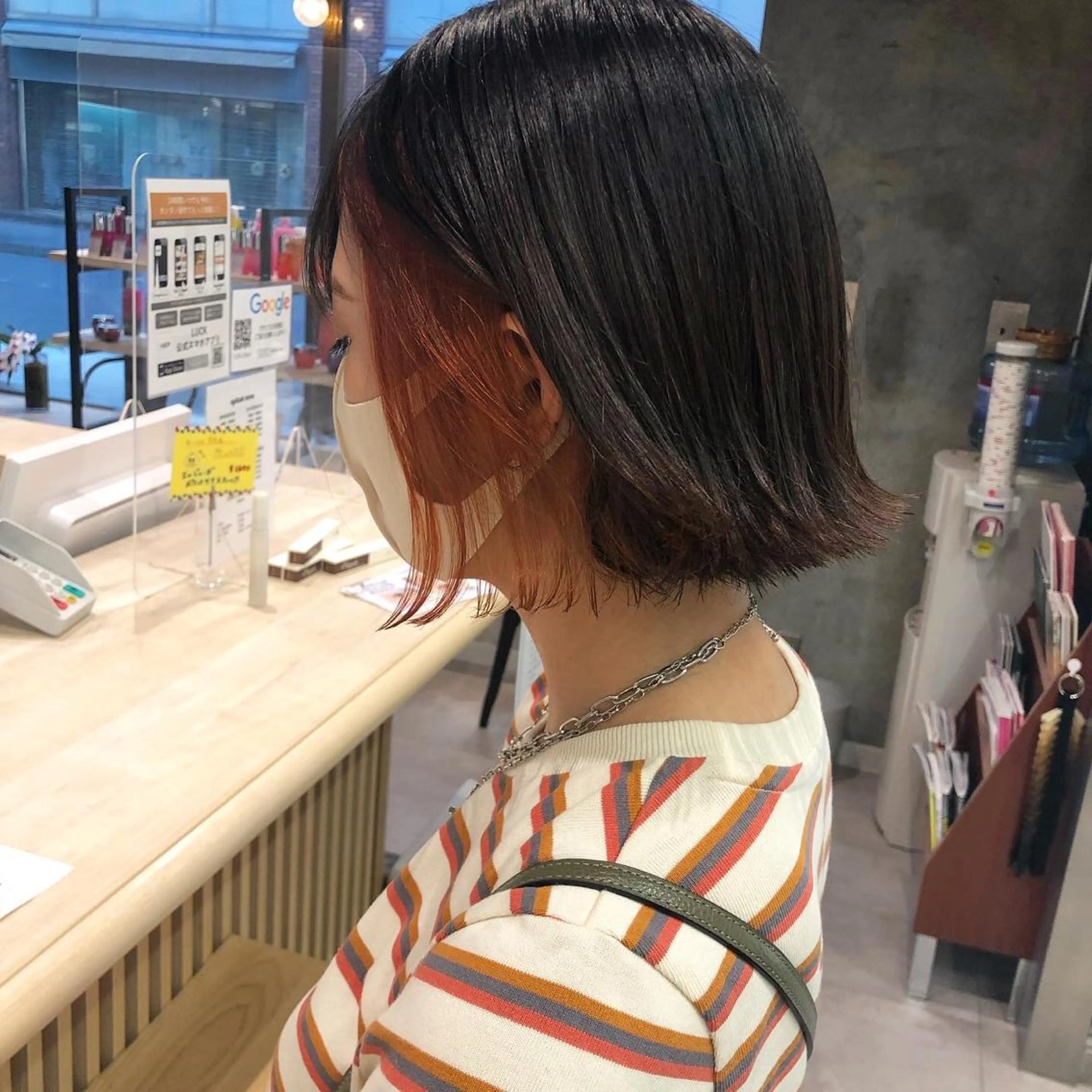 ミディアム カラー パーマ ヘアアレンジ ベージュカラー インナーカラー オレンジ オレンジベージュ ヘアカラー LUCK本厚木 浦住 貴大のヘアスタイル