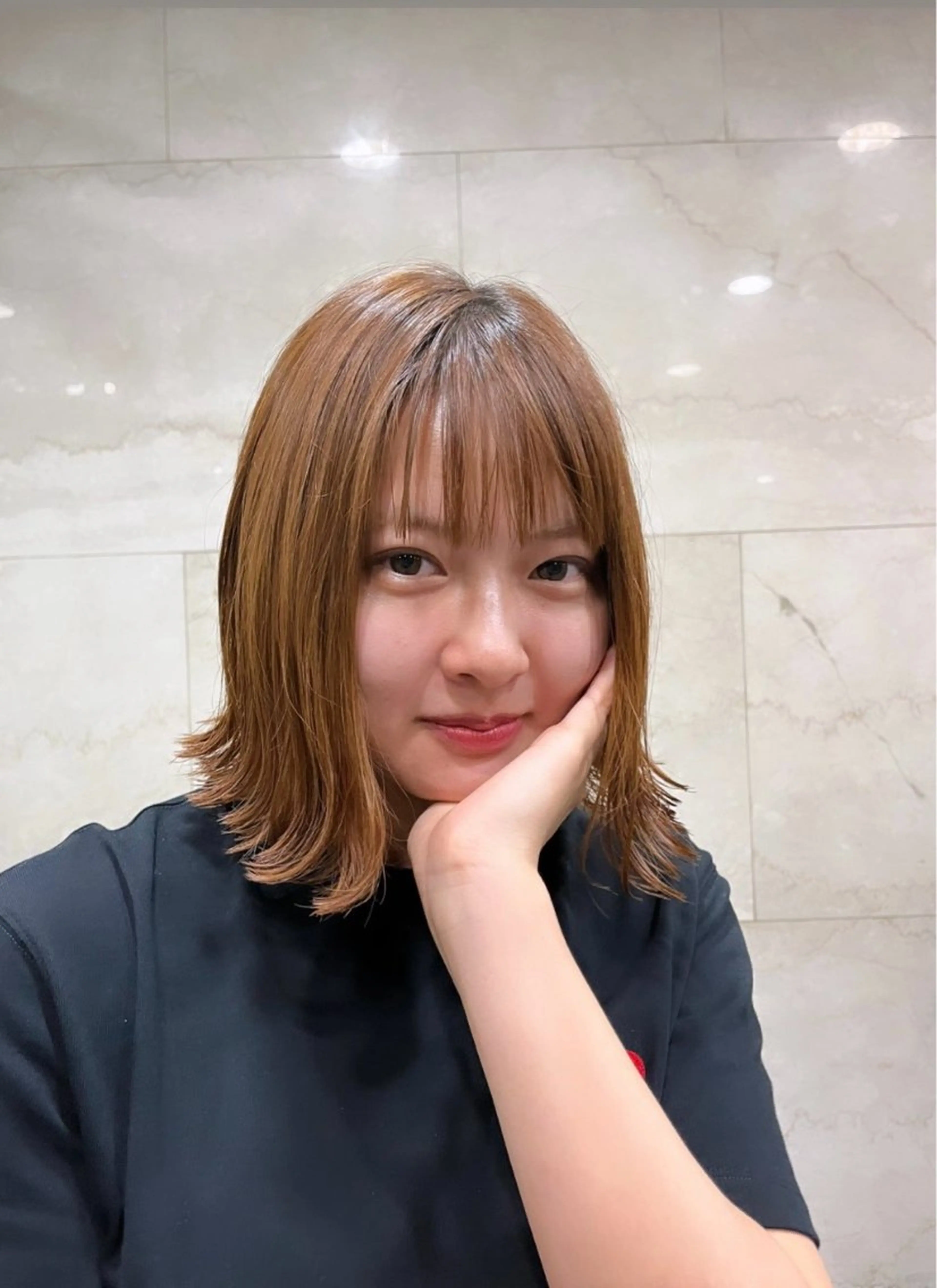 ショート パーマ 外ハネヘア えんぐちとも／透明感 カラー／博多ボブのヘアスタイル