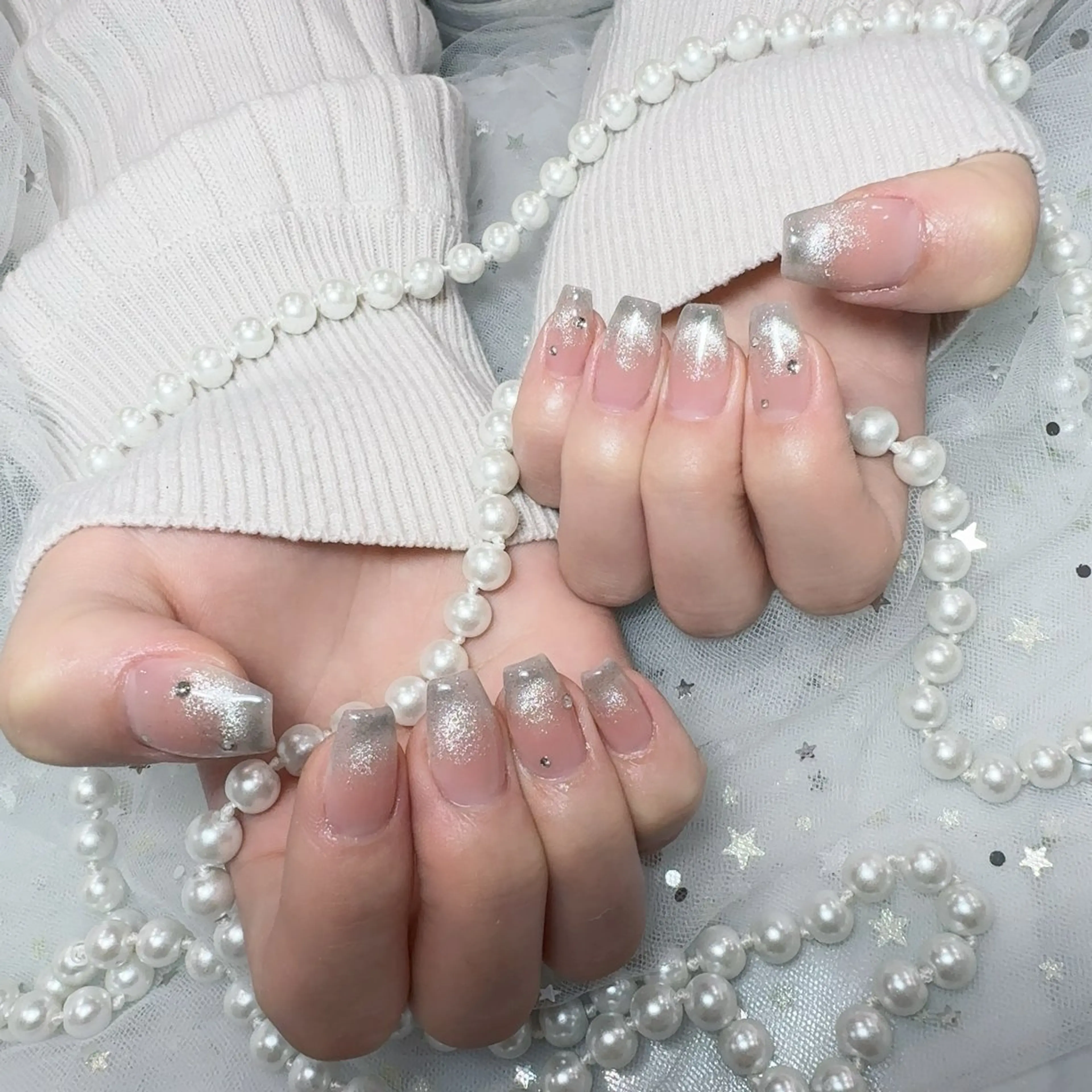 ネイル アートネイル フラッシュネイル フレンチネイル ジェルネイル ガラスフレンチ You&Me Yukiのネイルデザイン