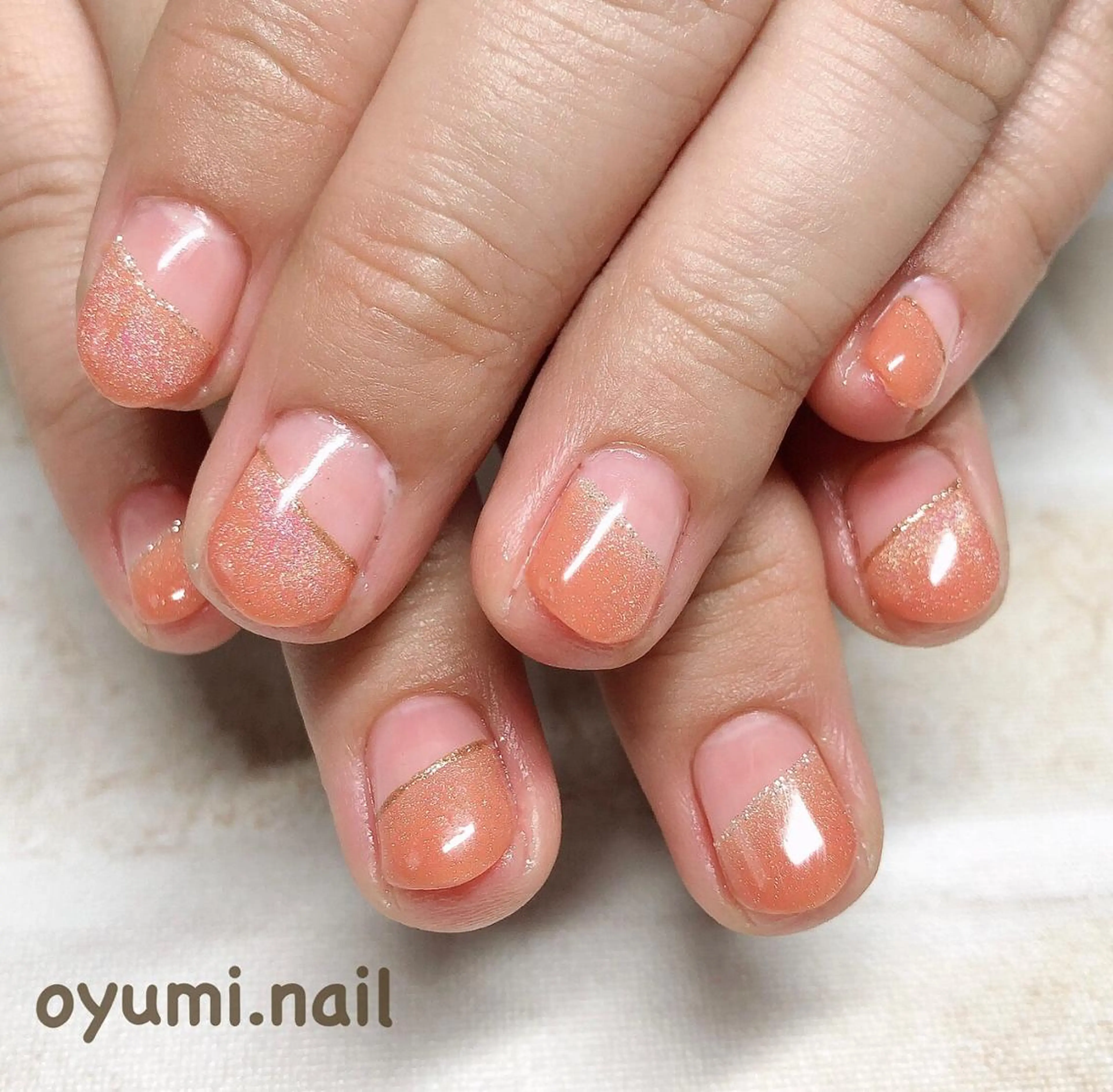 ネイル フレンチネイル ジェルネイル グラデーション 斜めフレンチ オレンジ takanashi yumiのネイルデザイン