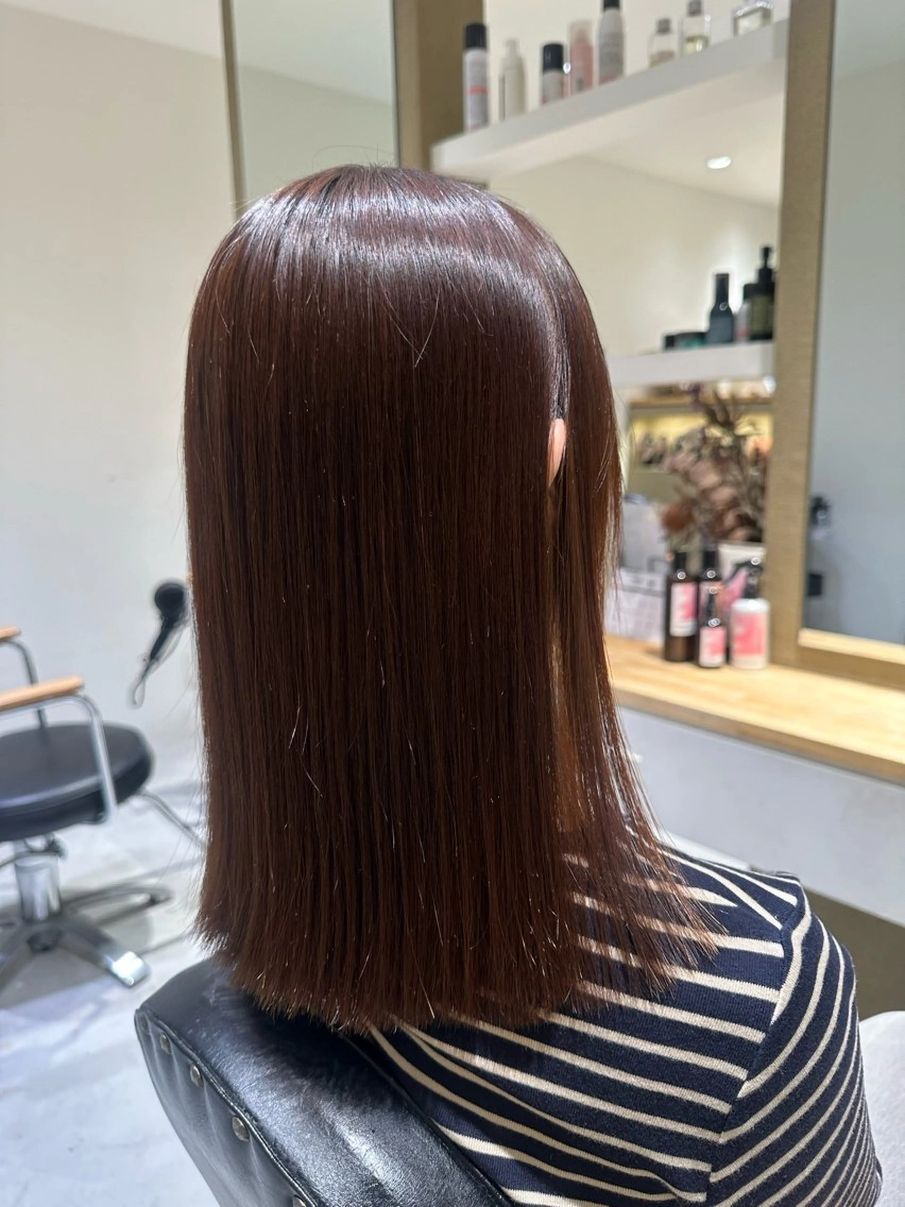 ミディアム 縮毛矯正 カット 縮毛矯正 レイヤー/蟹江/ くすみカラー/川口のヘアスタイル