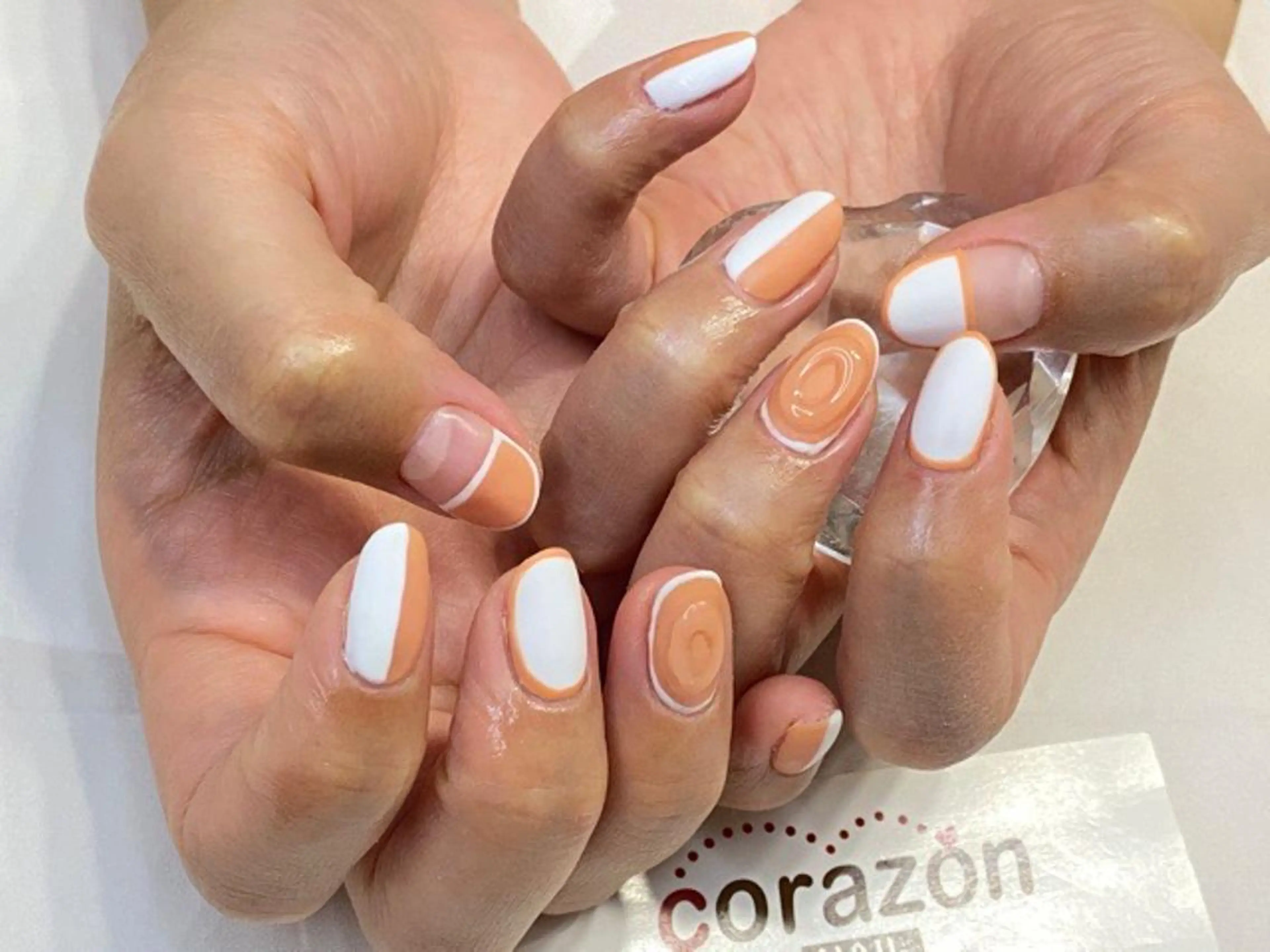ネイル クリアネイル マットネイル オレンジ ホワイト corazon所属・ネイリスト aicoのネイルデザイン
