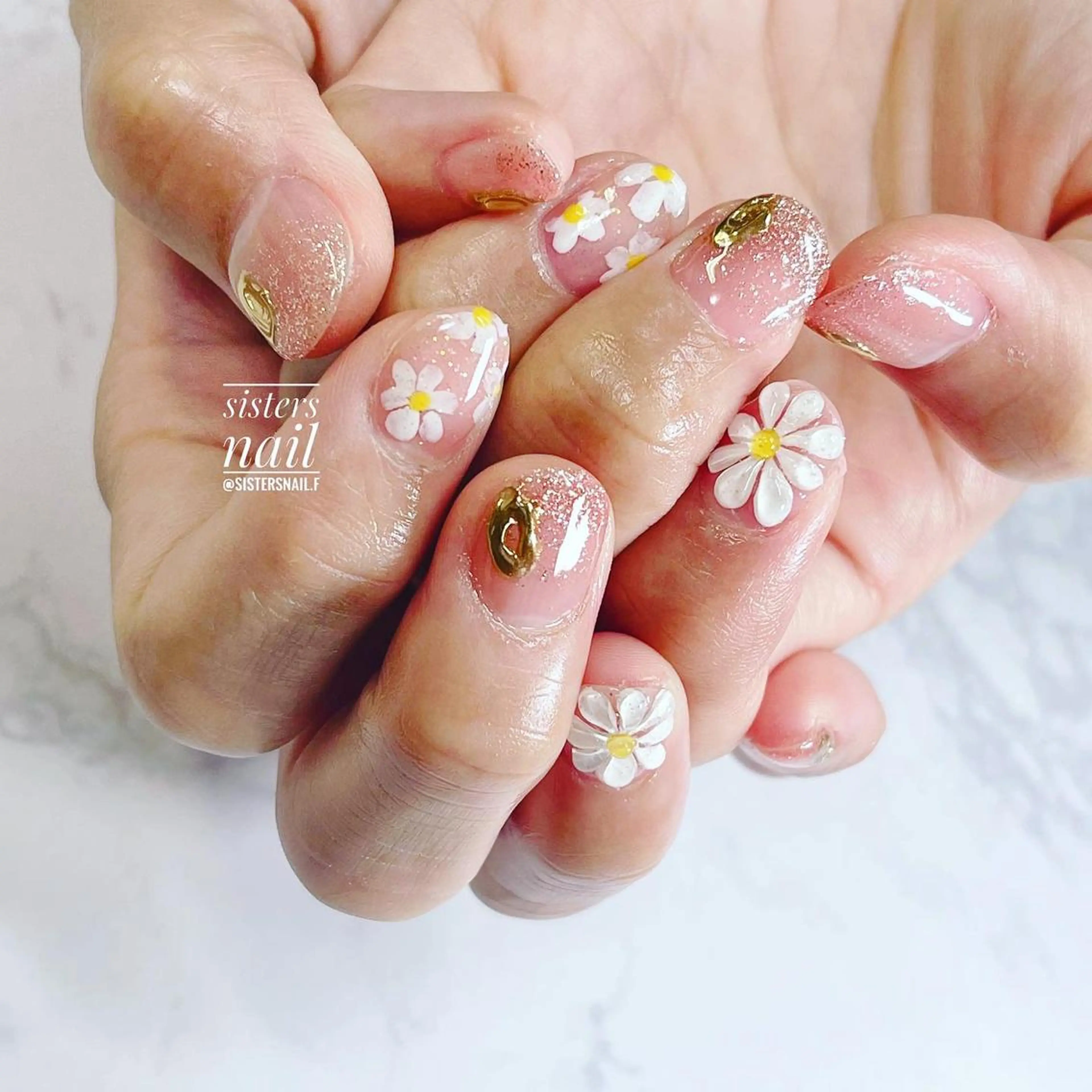 ネイル アートネイル クリアネイル フラワーネイル キラキラネイル ミラーネイル sisters nail.fのネイルデザイン