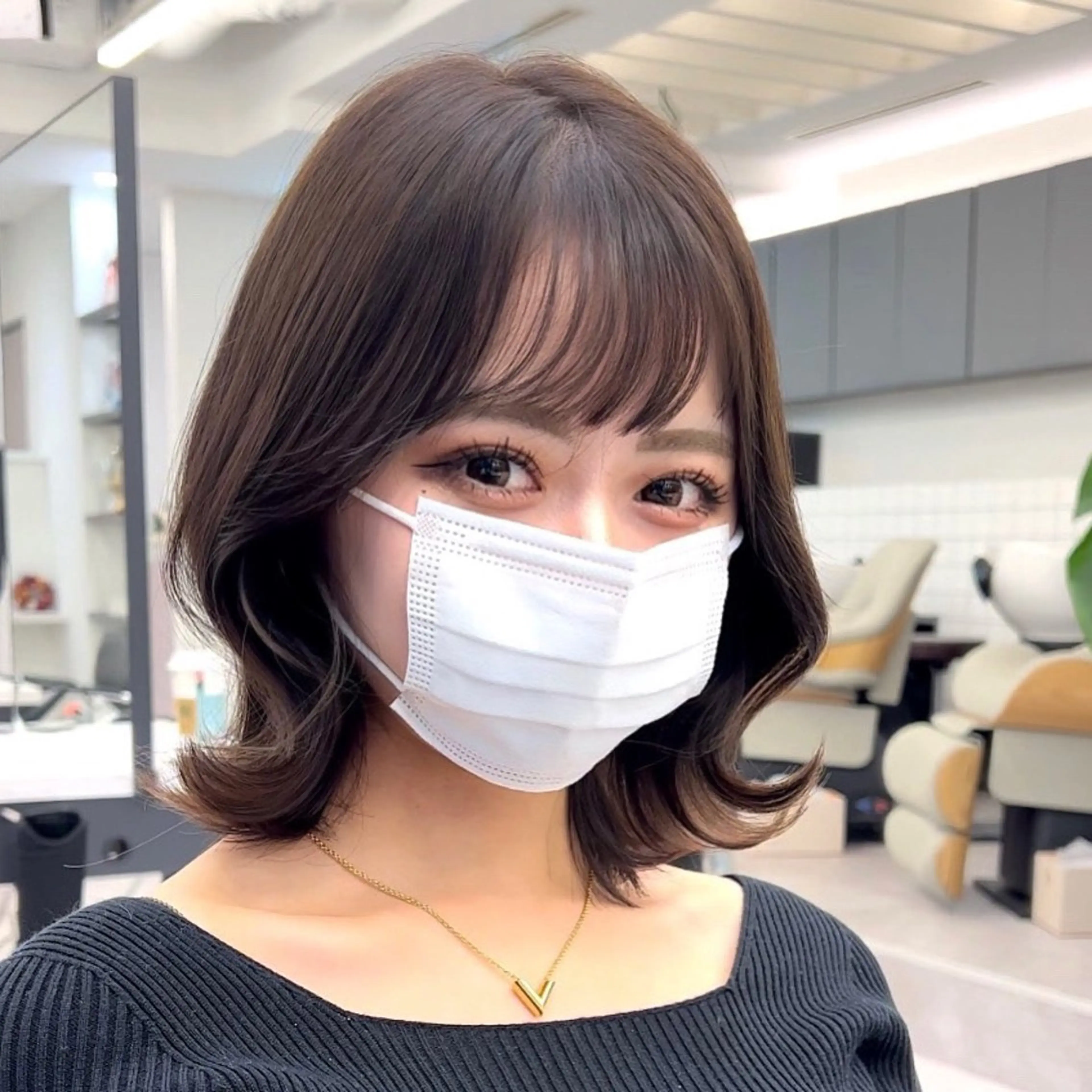 ミディアム カラー 韓国ヘア♡ 顔まわりカットayaのヘアスタイル