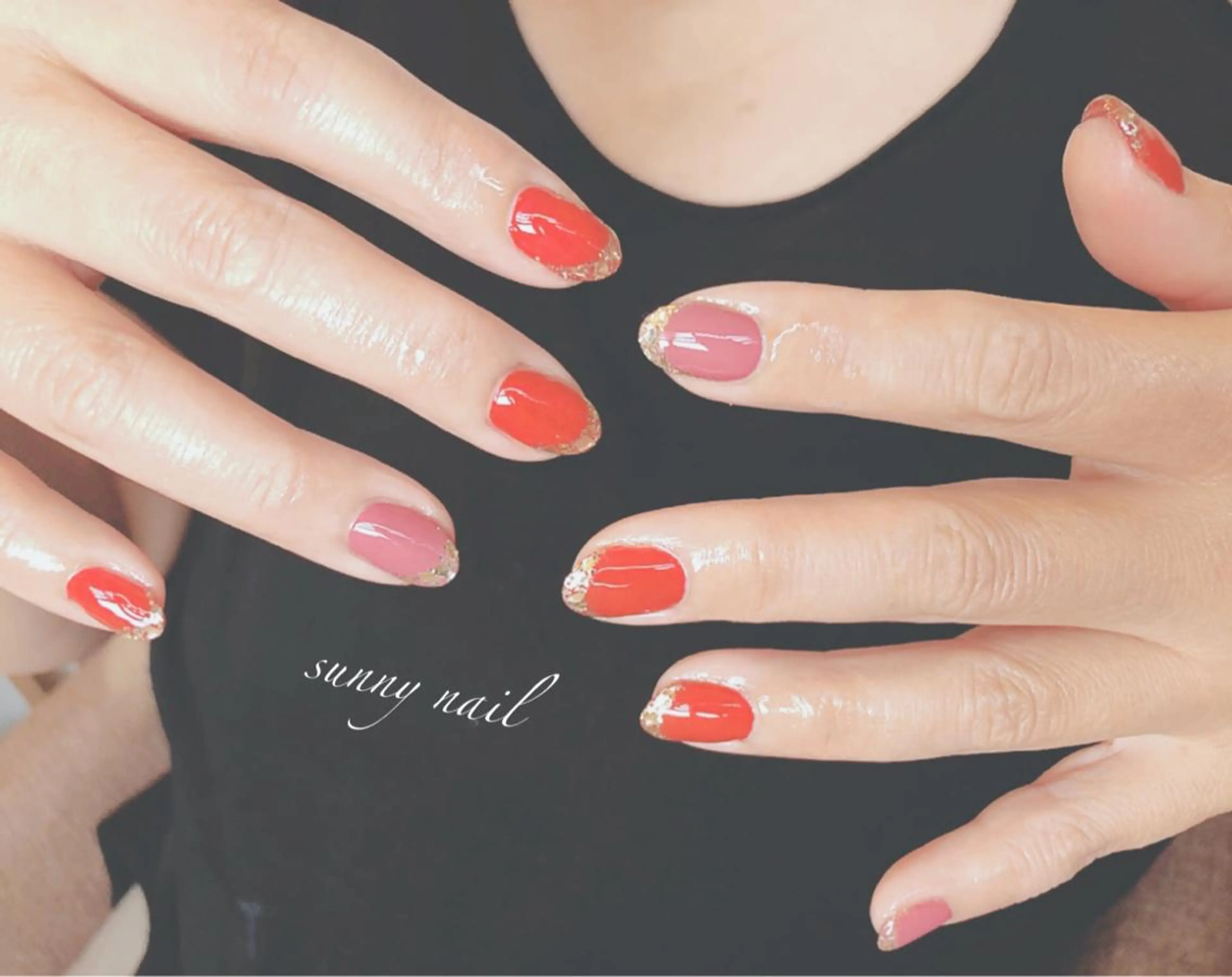 ネイル フレンチネイル ガラスフレンチ ゴールド sunny nailのネイルデザイン