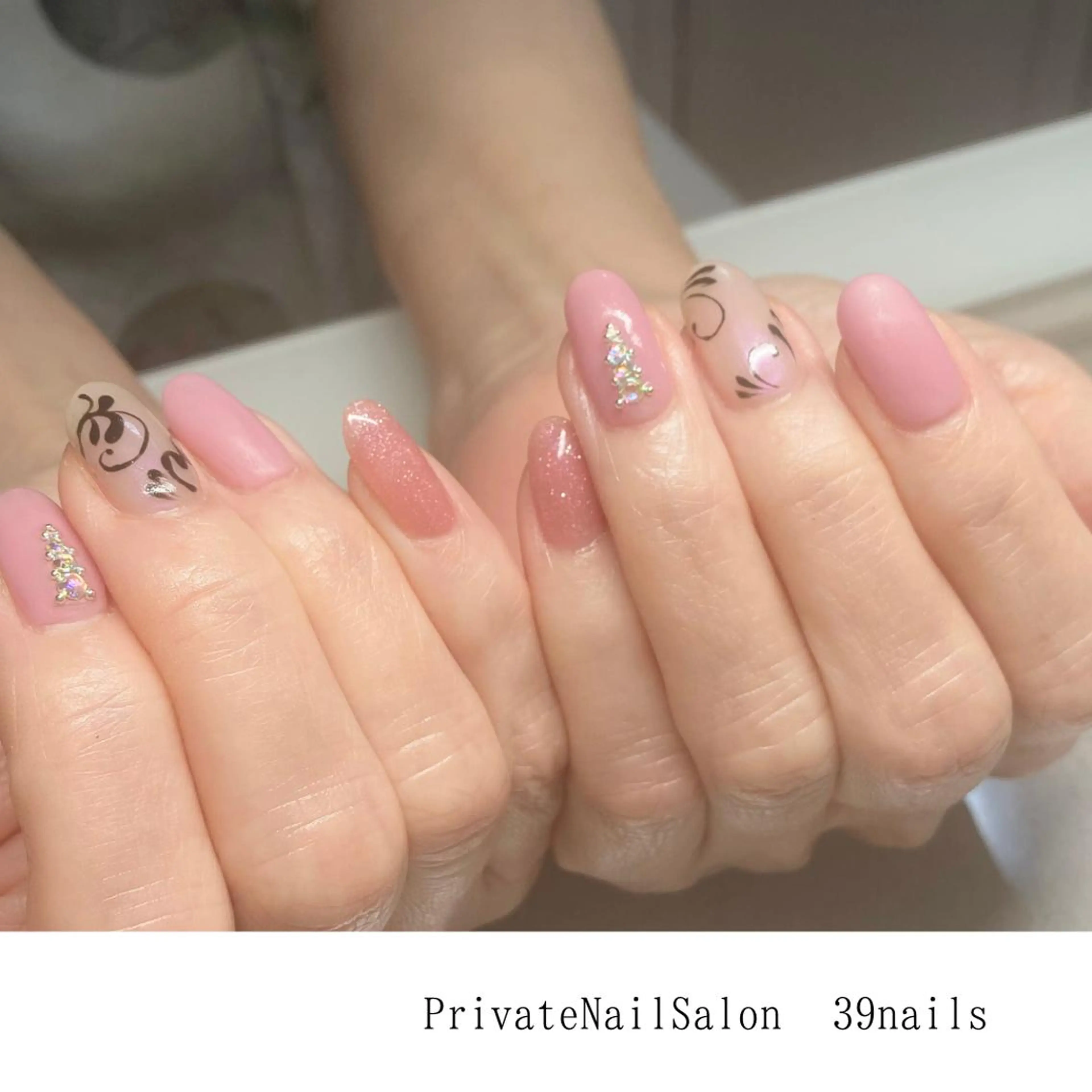 ネイル アートネイル 持ち込み オフィスネイル ワンカラーネイル ピンク 39-nails EharaMikuのネイルデザイン