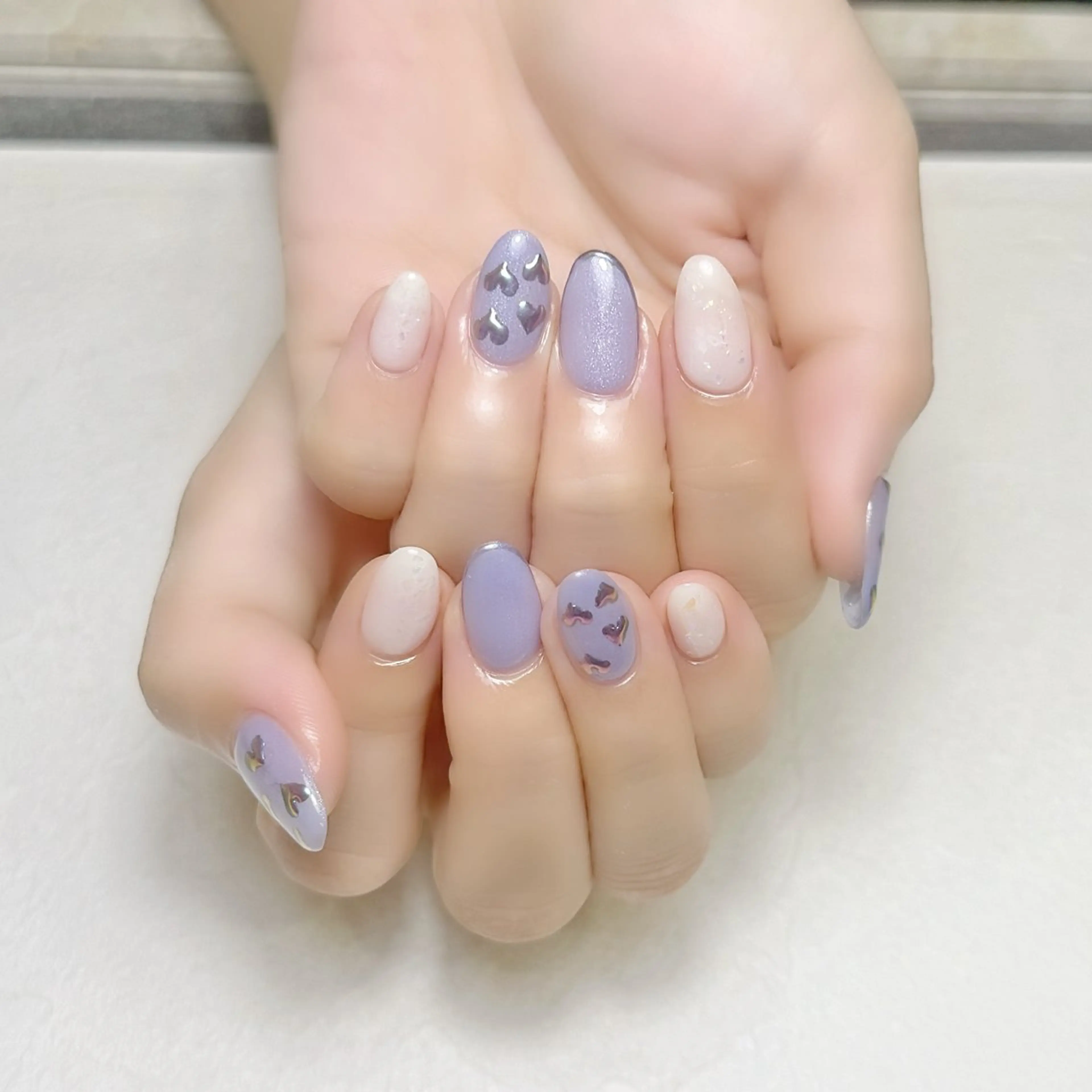 ネイル ブルー フレンチネイル ハート ミラーネイル 夏ネイル rouse nail RISATOのネイルデザイン