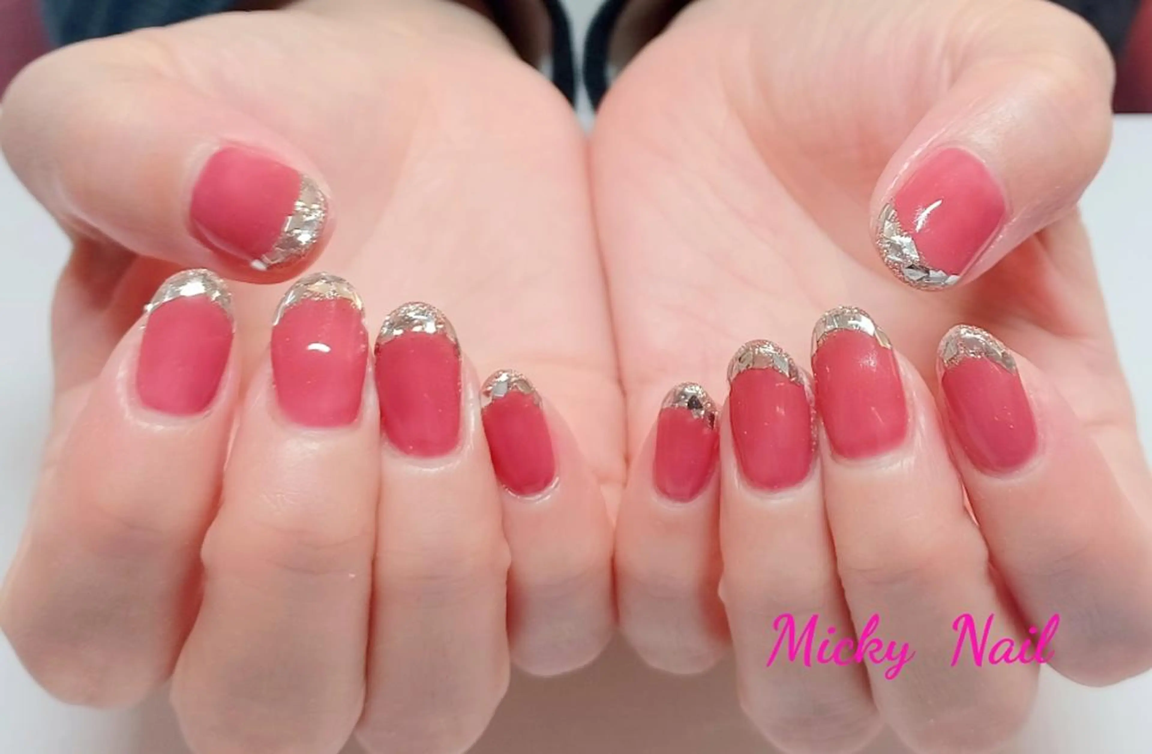 ネイル フレンチネイル ガラスフレンチ キラキラネイル Micky nail chikushinoのネイルデザイン
