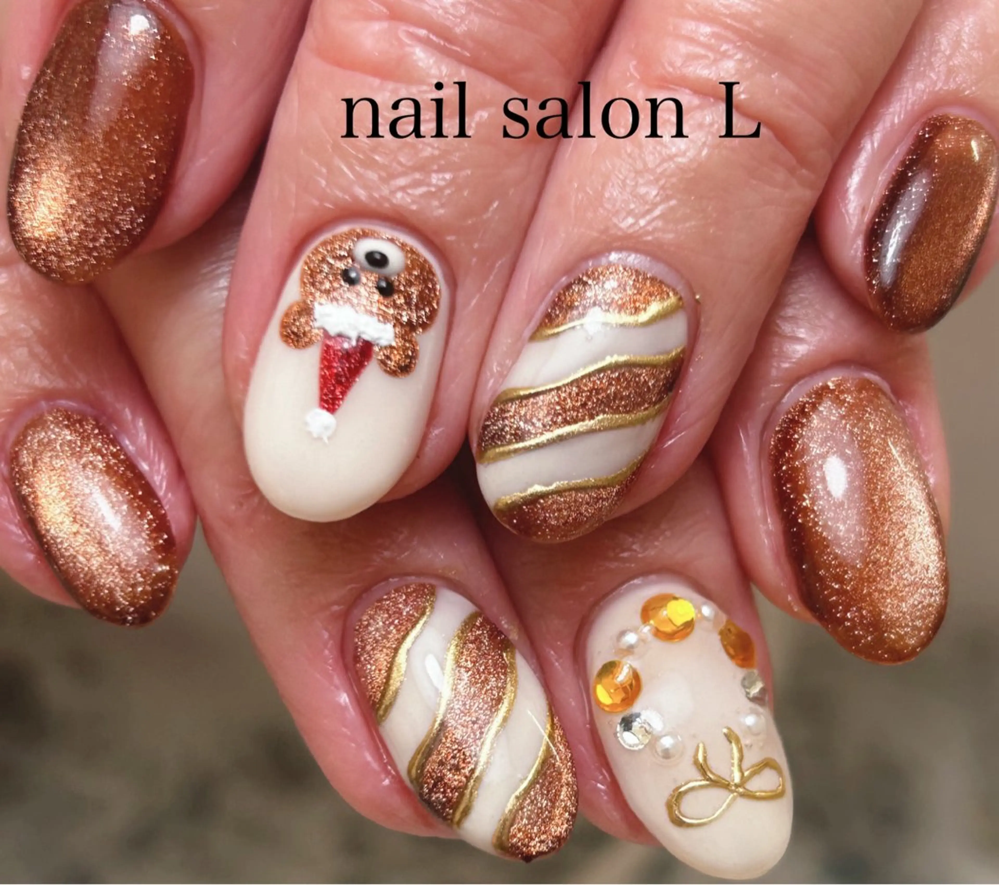 ネイル 持ち込み 冬ネイル クリスマス ハンドネイル 吉川市 ネイルサロンLのネイルデザイン