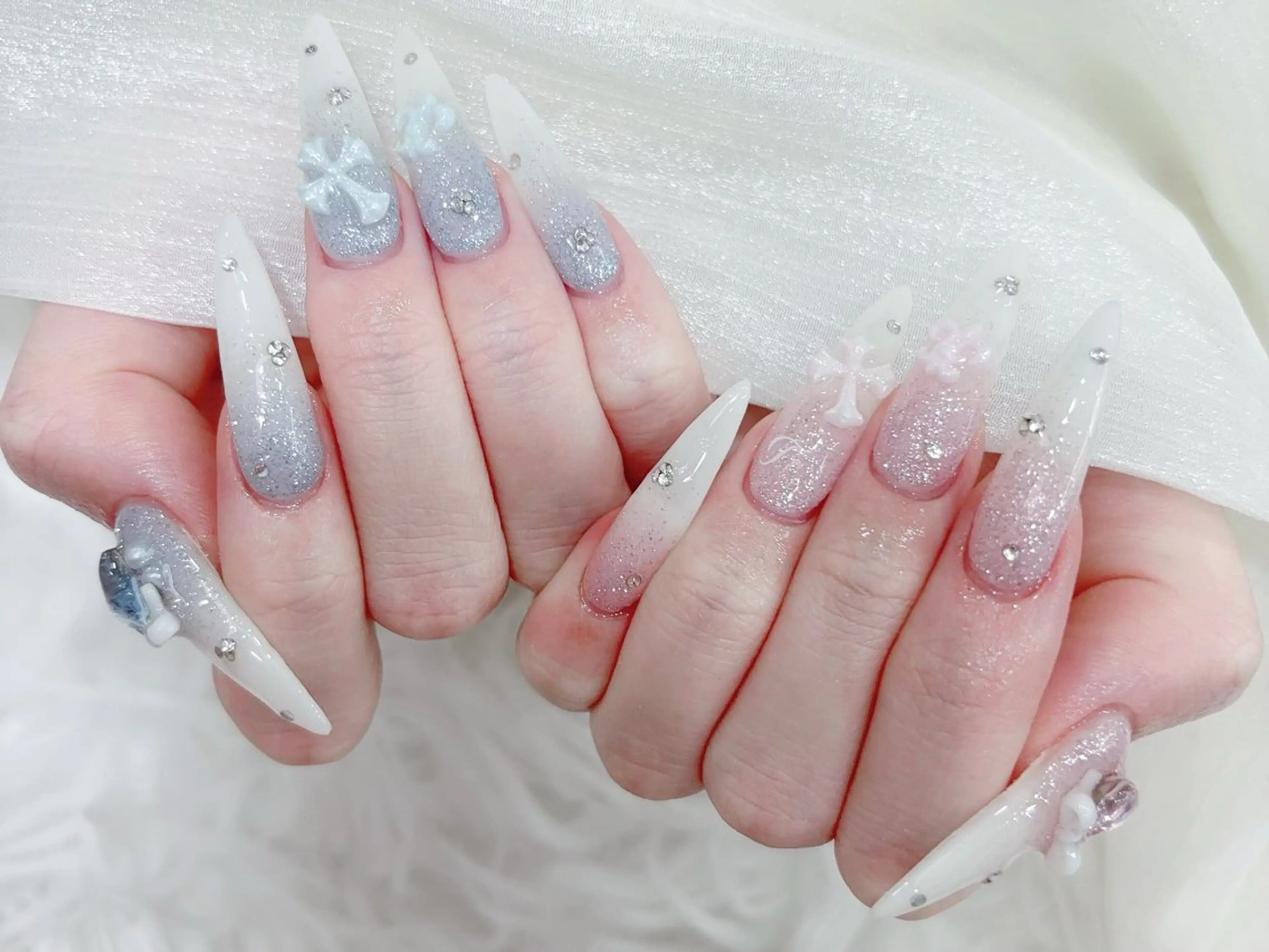 ネイル 成人式 マグネットネイル 大理石ネイル(マーブル) リボン 夏ネイル ハンドネイル MoMoA Nail ネイル長さ出し専門店のネイルデザイン