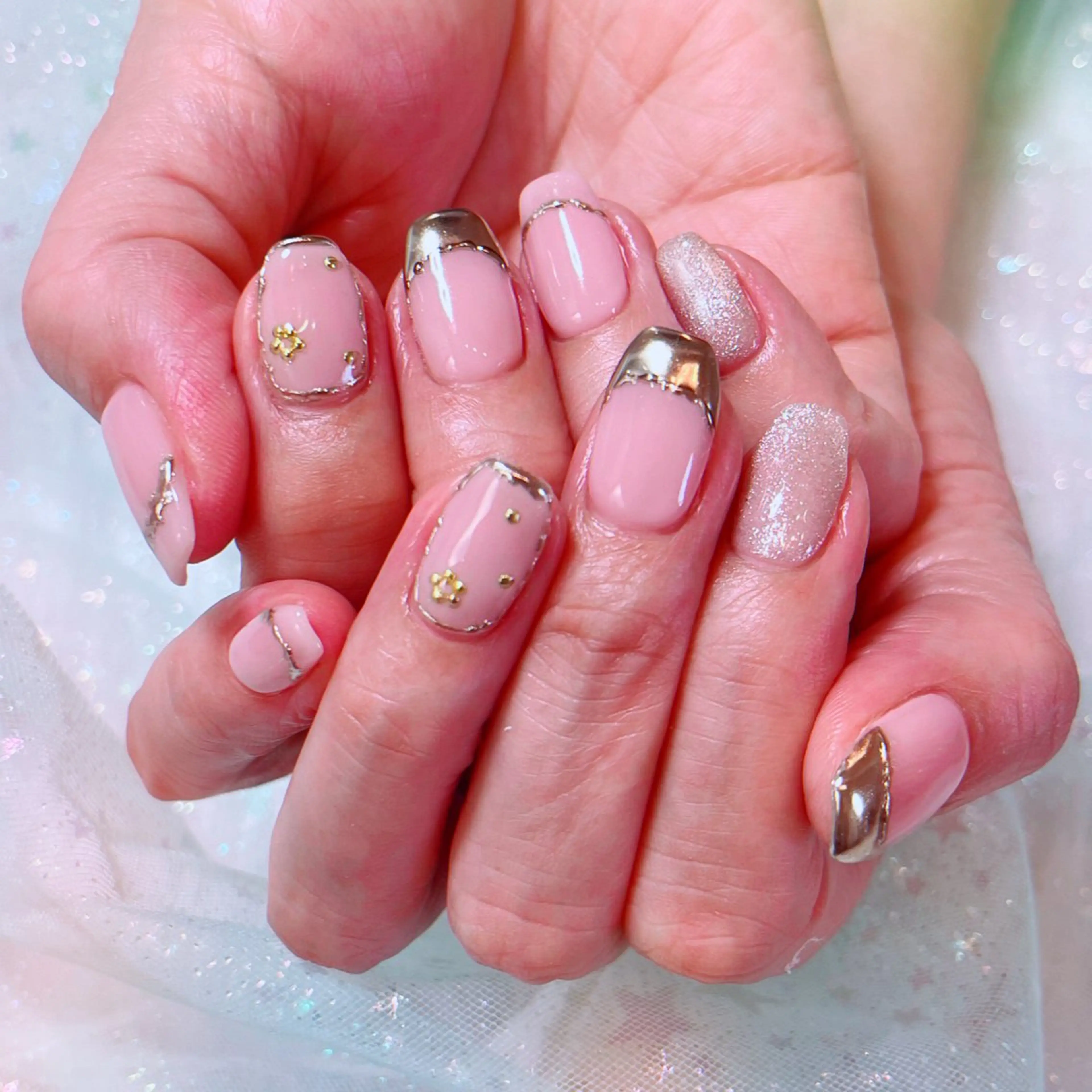 ネイル フレンチネイル マグネットネイル ミラーネイル ピンク 春ネイル ruirui.naildesign所属・RUI ☆のネイルデザイン