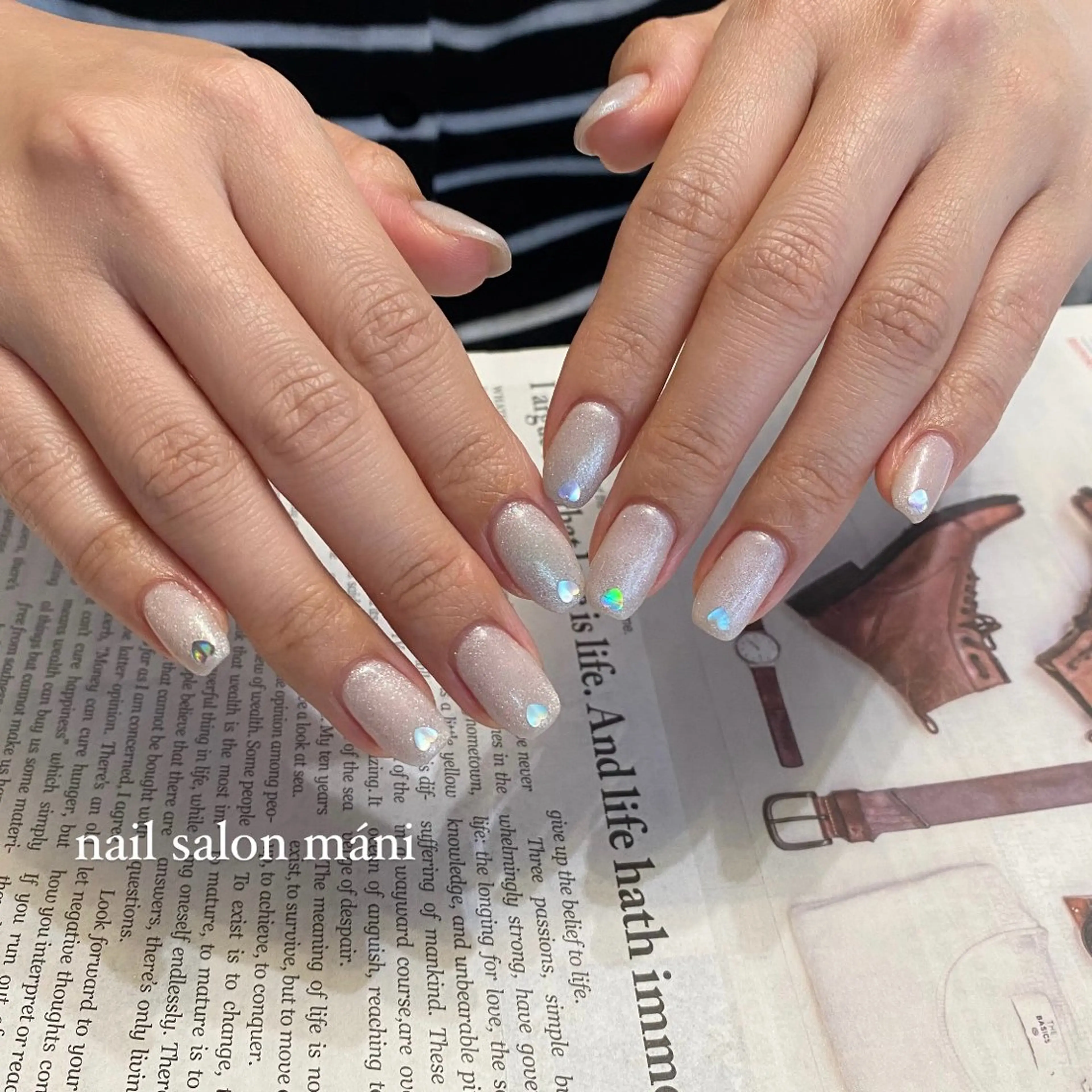 ネイル フラッシュネイル ハート ホログラムネイル マグネットネイル ニュアンスネイル ハンドネイル ハンドケア nail salon maniのネイルデザイン