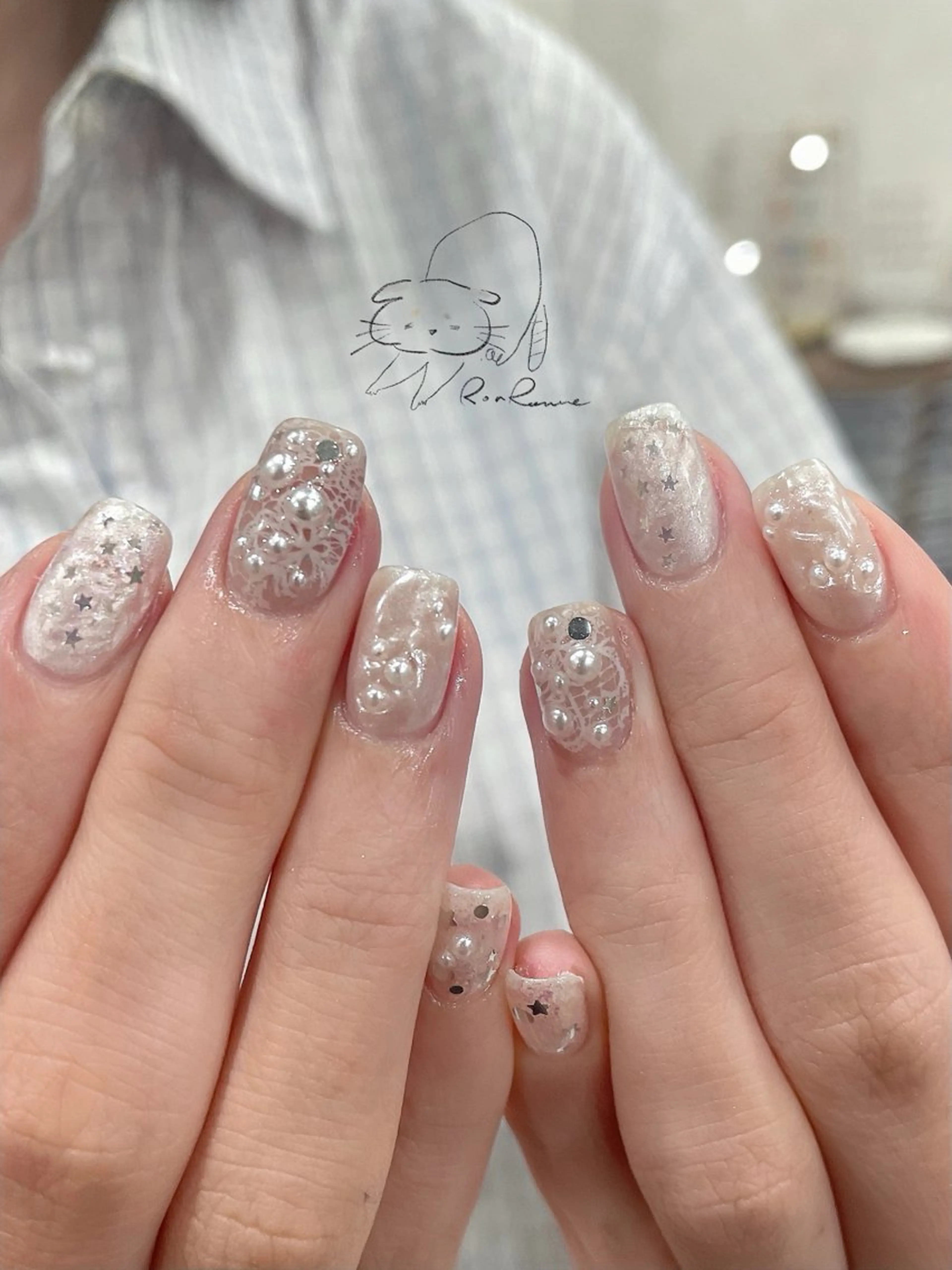 ネイル オーロラネイル 長さ出し フレンチネイル ジェルネイル ミラーネイル ハンドネイル Cho Artネイル所属・ronronne .のネイルデザイン