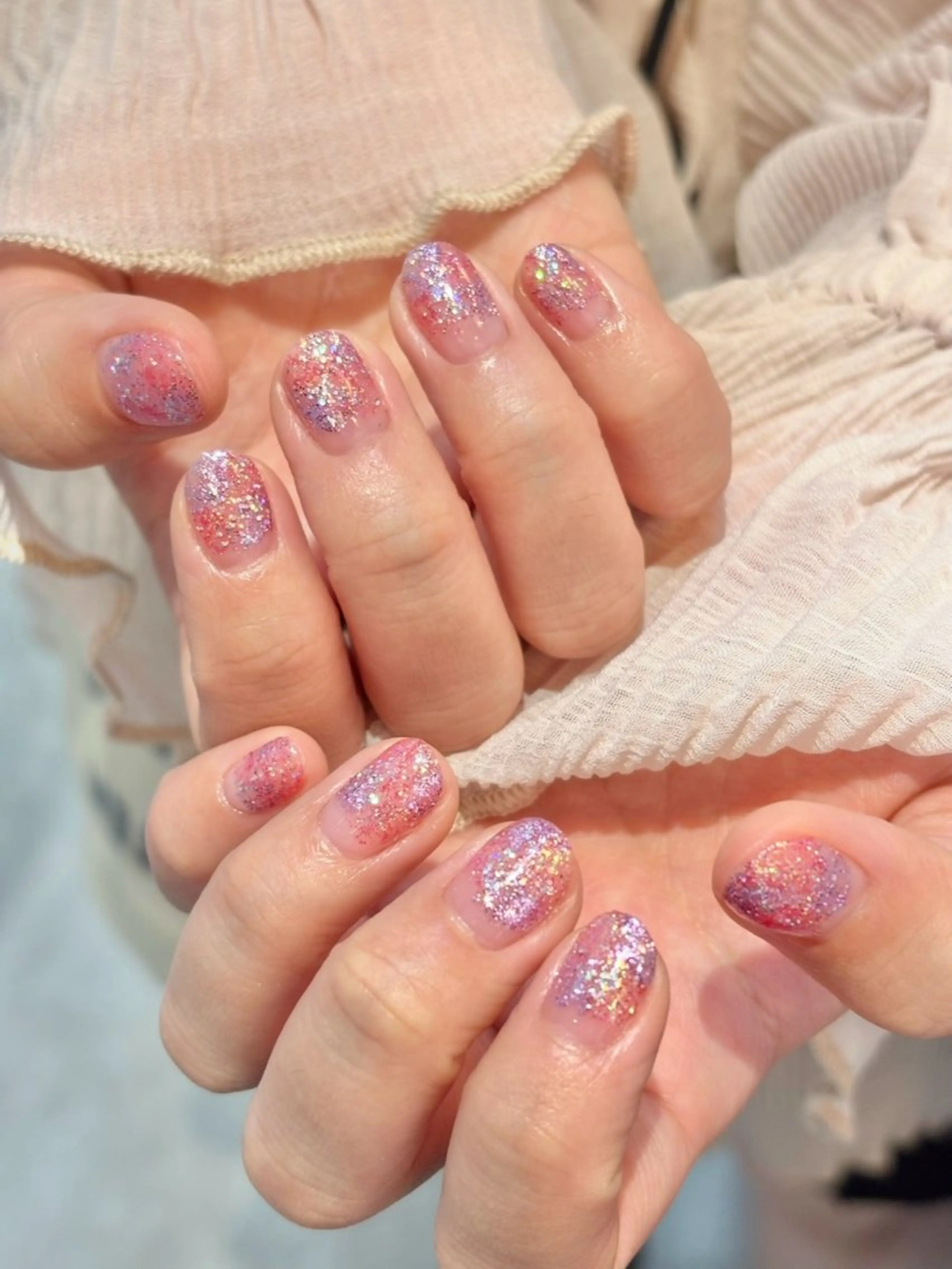 ネイル ラメ(グリッター) ピンク パープル ハンドネイル Bianca大名店 WATANABEのネイルデザイン