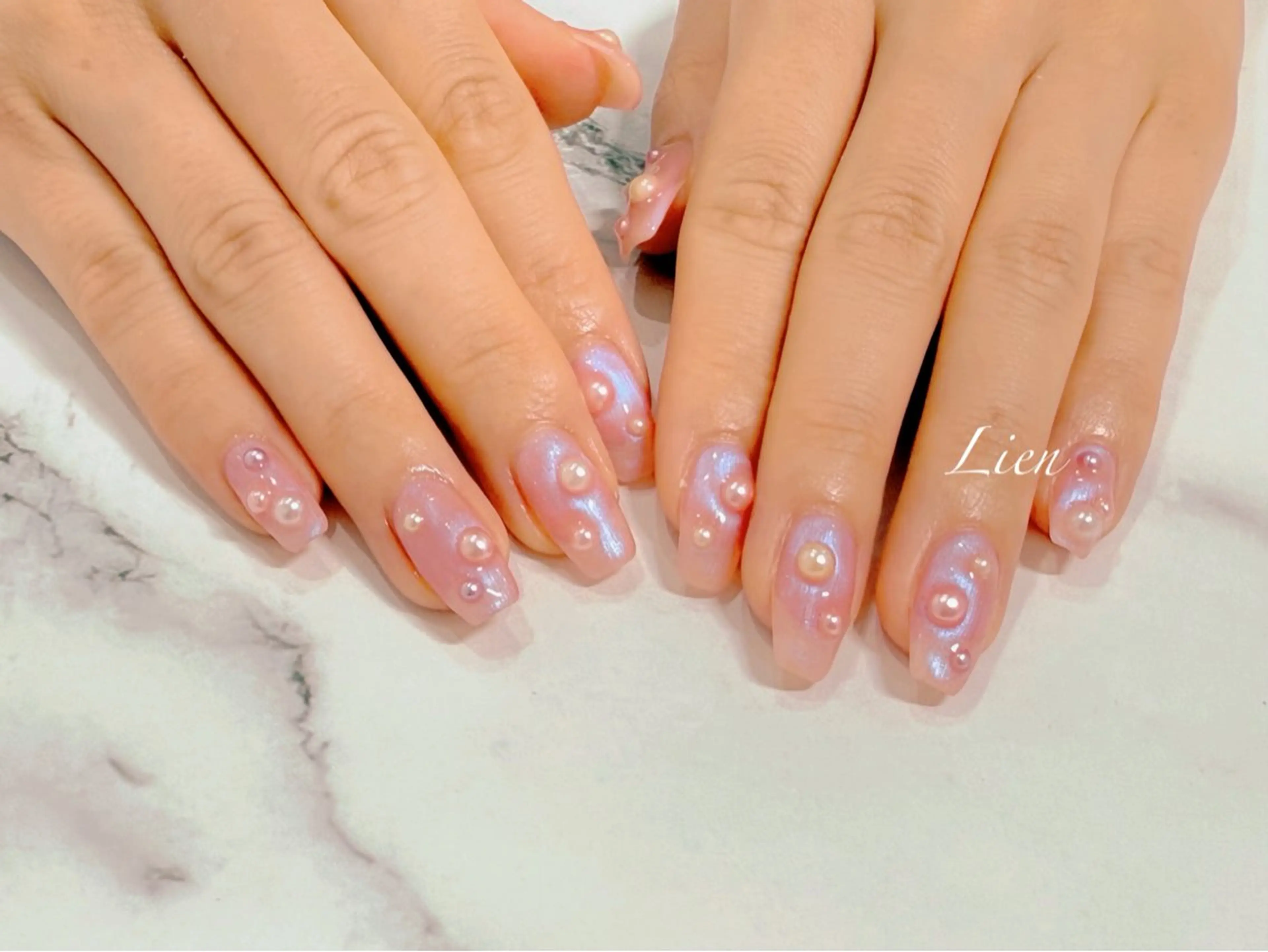 ネイル 長さ出し フットネイル フレンチネイル ジェルネイル ガラスフレンチ ハンドネイル Lien（リアン） 銀座駅6分のネイルデザイン