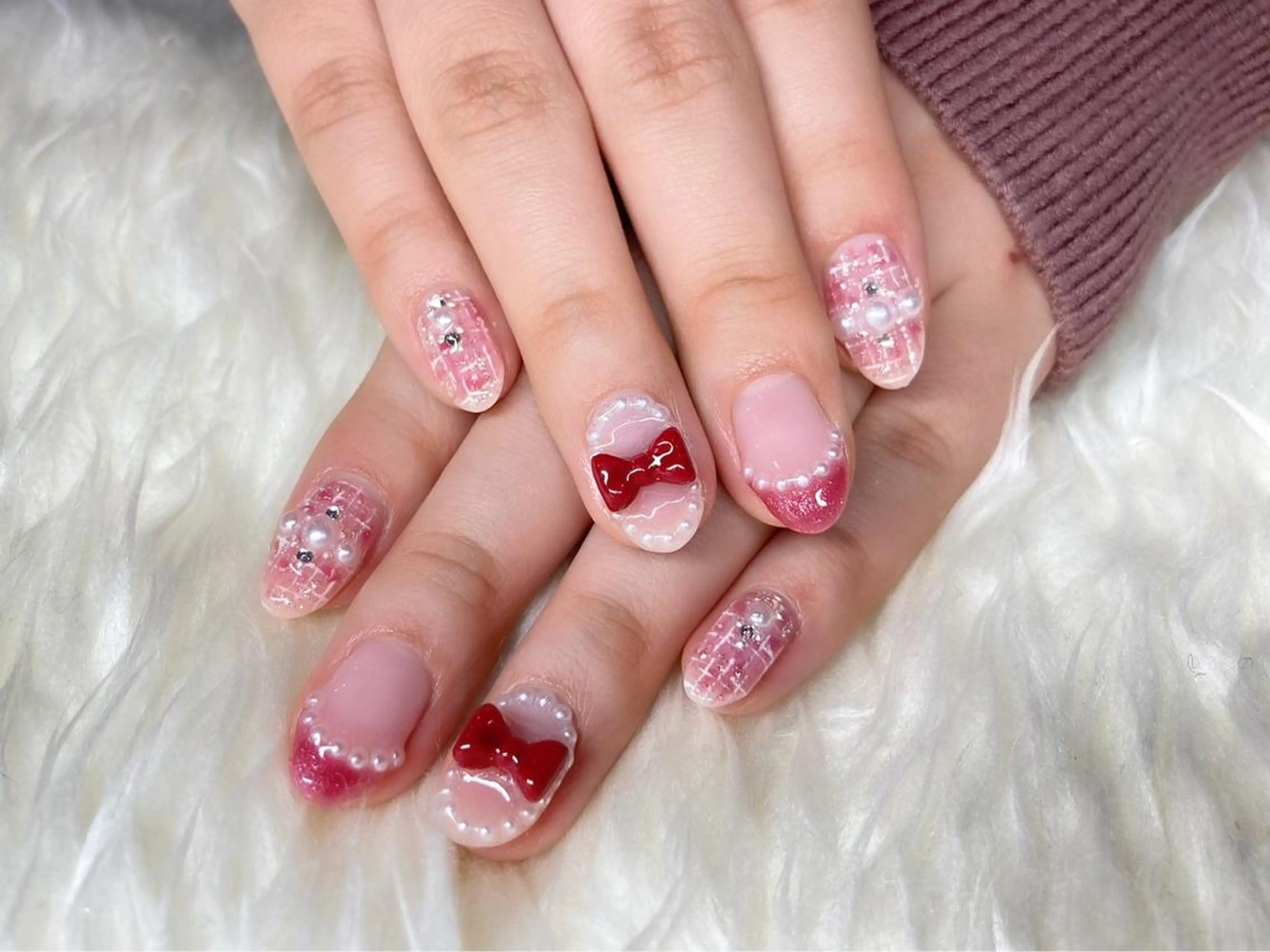 ネイル ジェルネイル 韓国ネイル ニュアンスネイル パラジェル リボン Nail&eye Belire 新宿のネイルデザイン