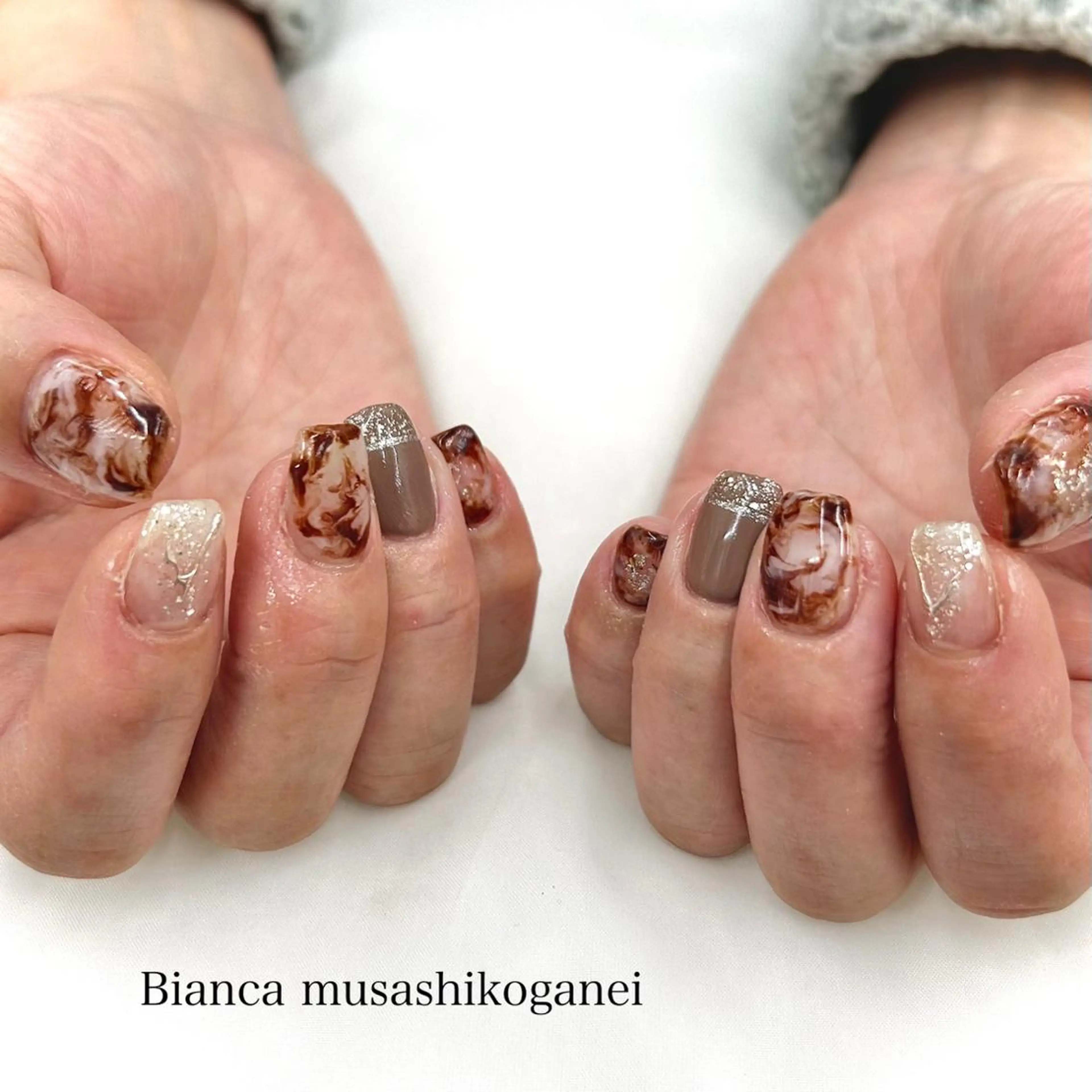 ネイル ブラウン 大理石ネイル(マーブル) ビアンカ武蔵小金井 ほしののネイルデザイン