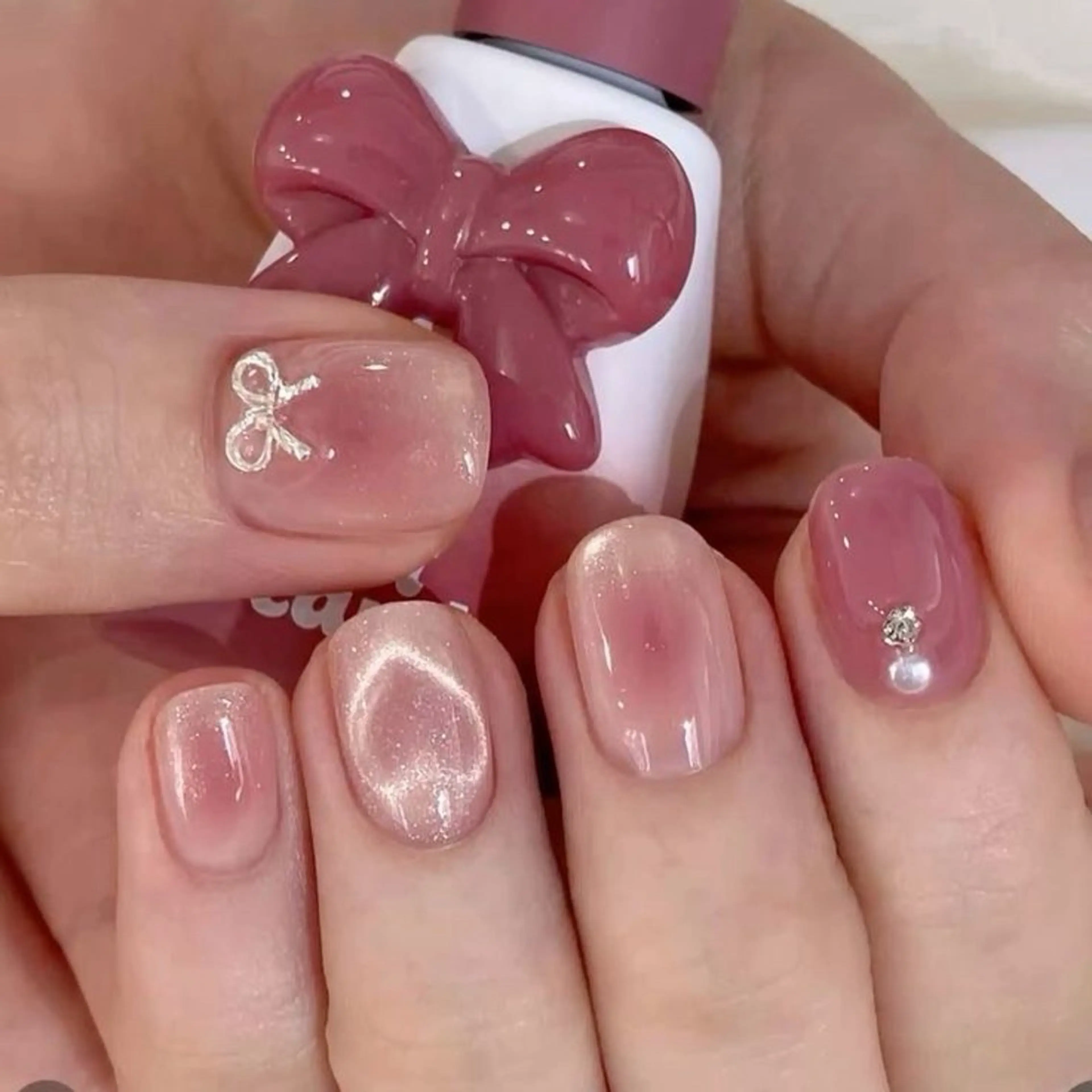 ネイル ジェルネイル ガーリー 韓国ネイル ピンク リボン N2 nailのネイルデザイン