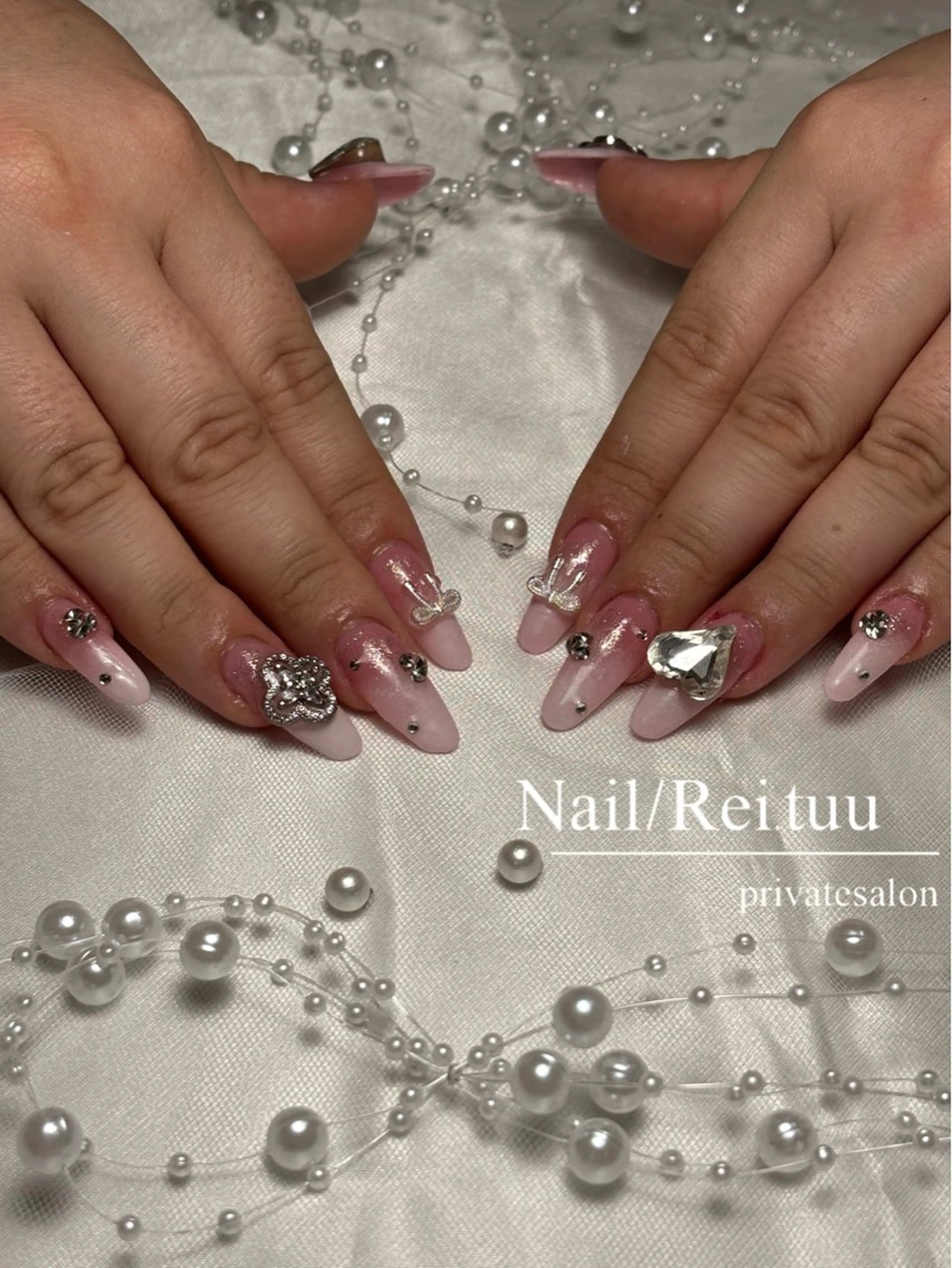 ネイル チークネイル フラッシュネイル フレンチネイル キラキラネイル ロングネイル Nailsalon / Rei.tuuのネイルデザイン