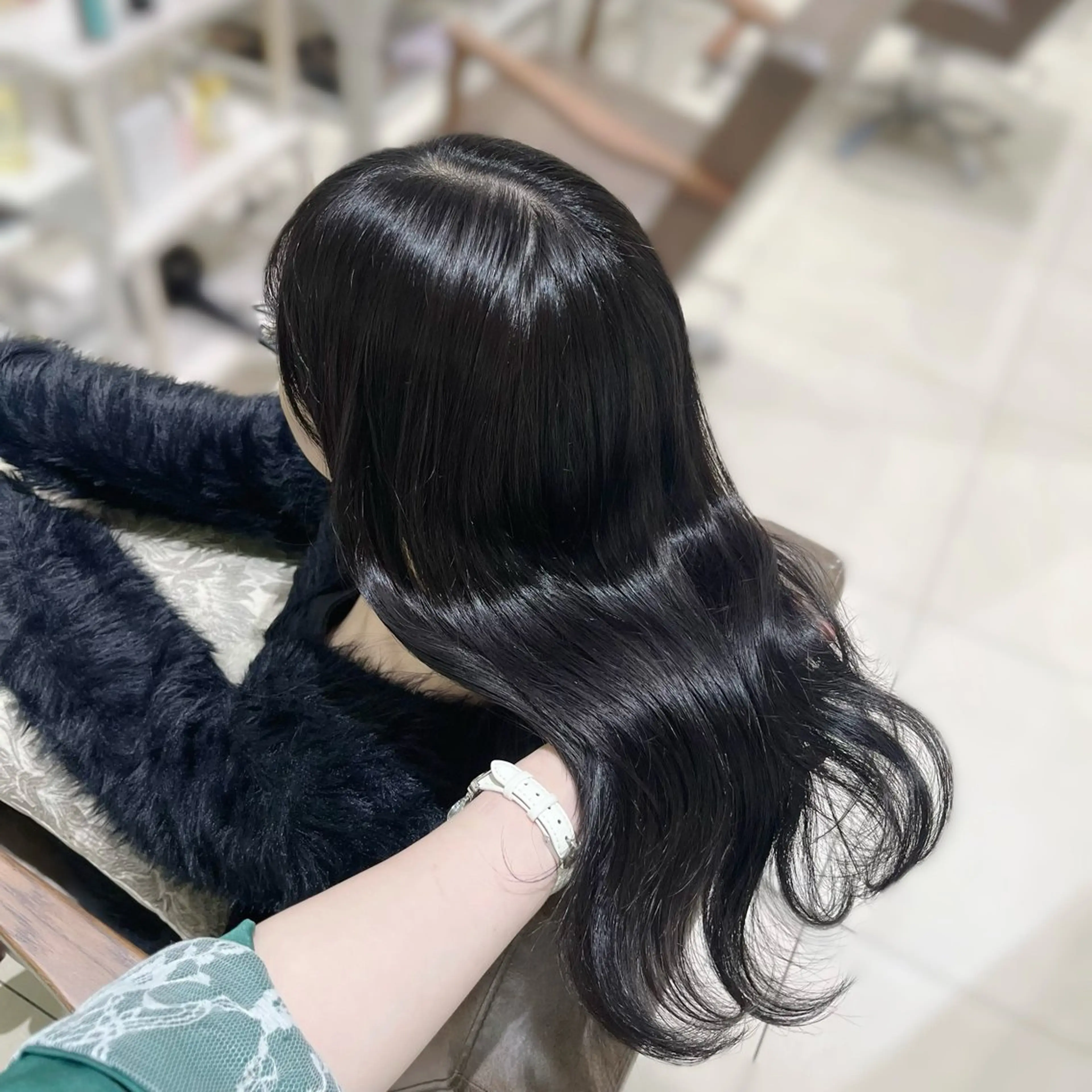 カラー 黒髪 ブルーカラー ブルーブラック 透明感♡暗髪カラー/ Kazuha🎀のヘアスタイル