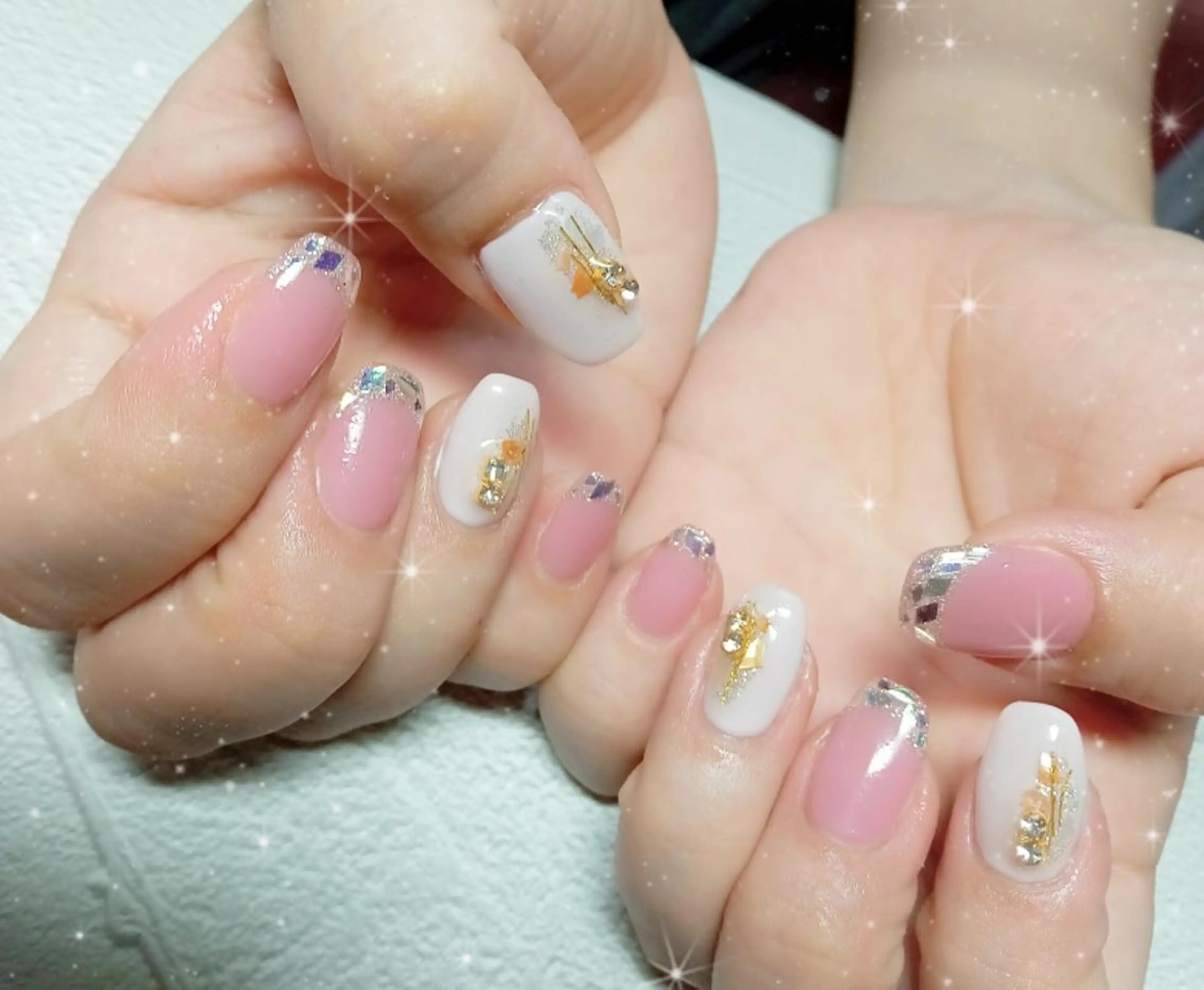 ネイル フレンチネイル ガラスフレンチ キラキラネイル 韓国ネイル シンプルネイル ハンドネイル flure de neige yukiのネイルデザイン