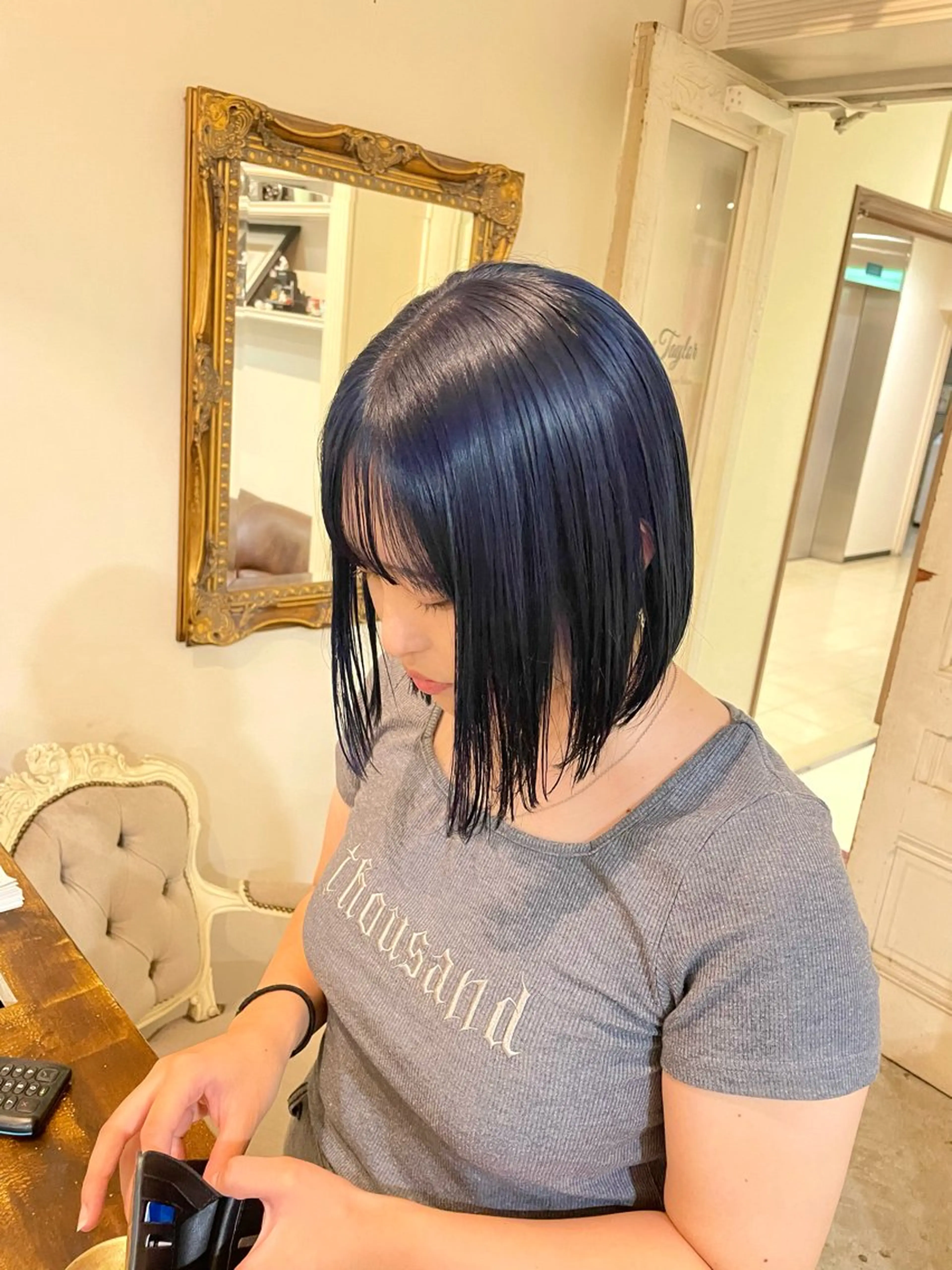 ショート カラー ヘアアレンジ ブルーカラー ネイビーカラー ヘアカラー トリートメント ヘアセット 🎍カトウ ケイゴ🎍のヘアスタイル