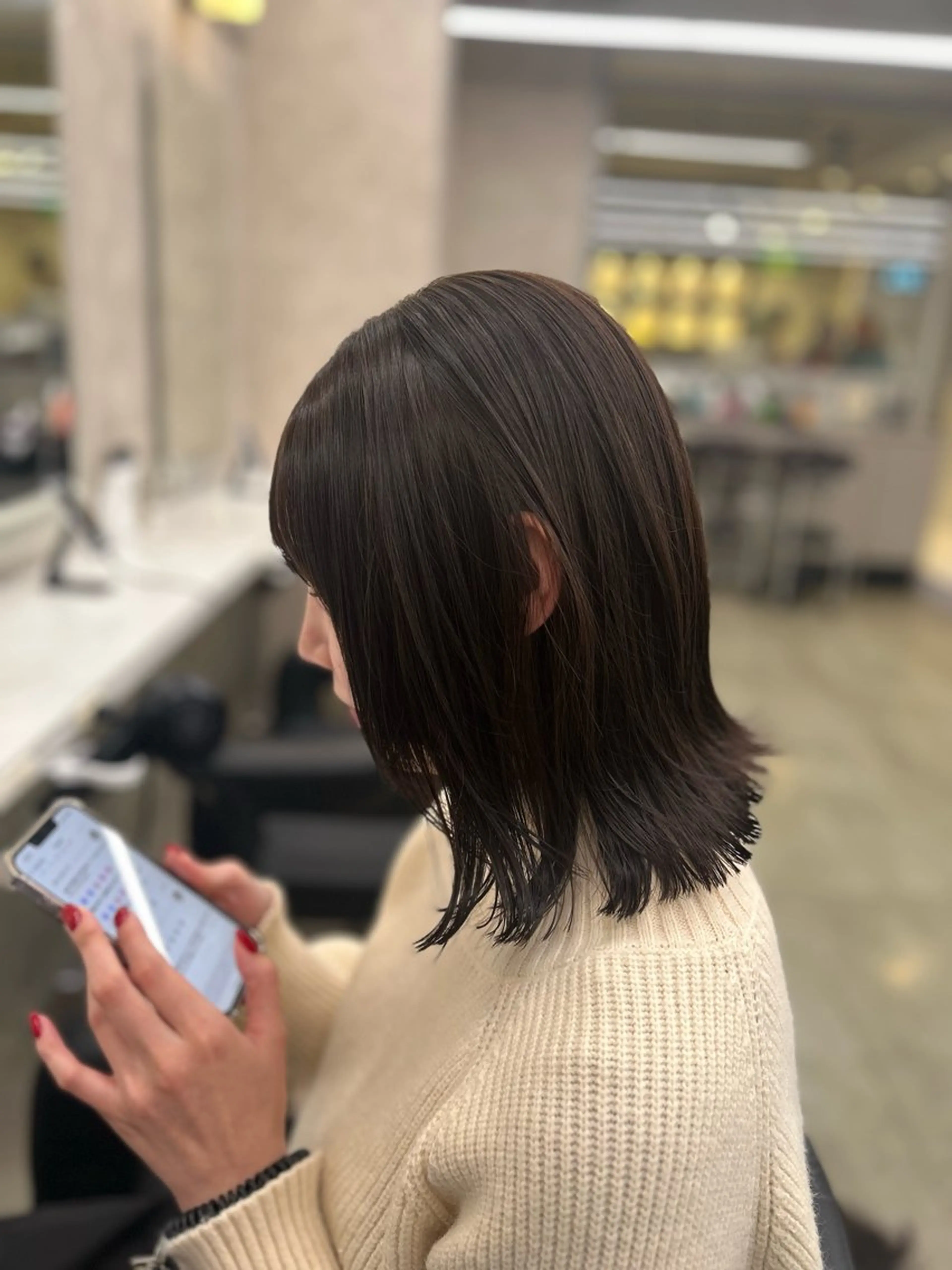 セミロング カラー パーマ ヘアアレンジ メンズ キッズ カット ヘアカラー トリートメント ブリーチなしカラー/ ブラウン/レイヤーのヘアスタイル