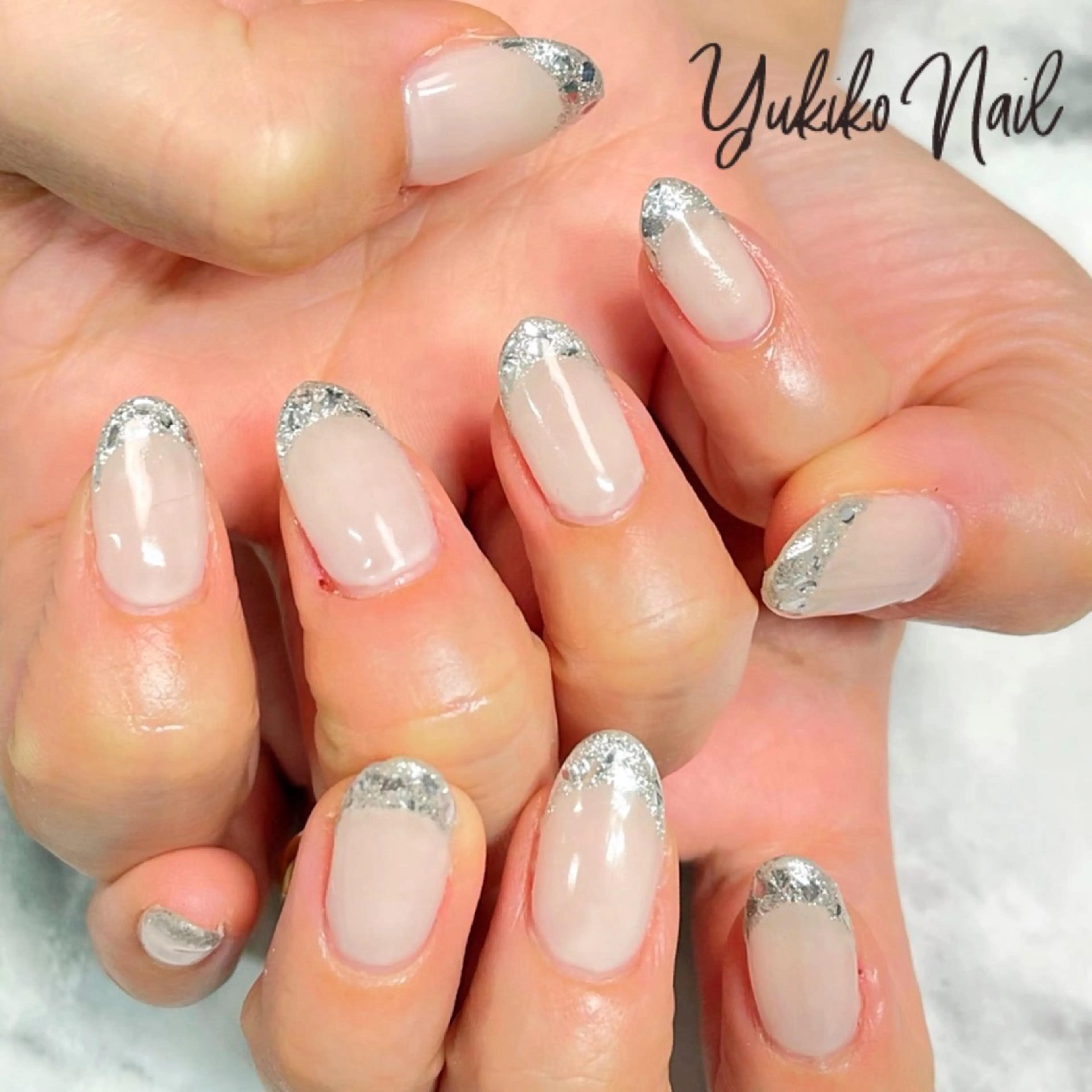 ネイル フレンチネイル ガラスフレンチ ブライダルネイル ホワイト ハンドネイル ユキコ ネイルのネイルデザイン