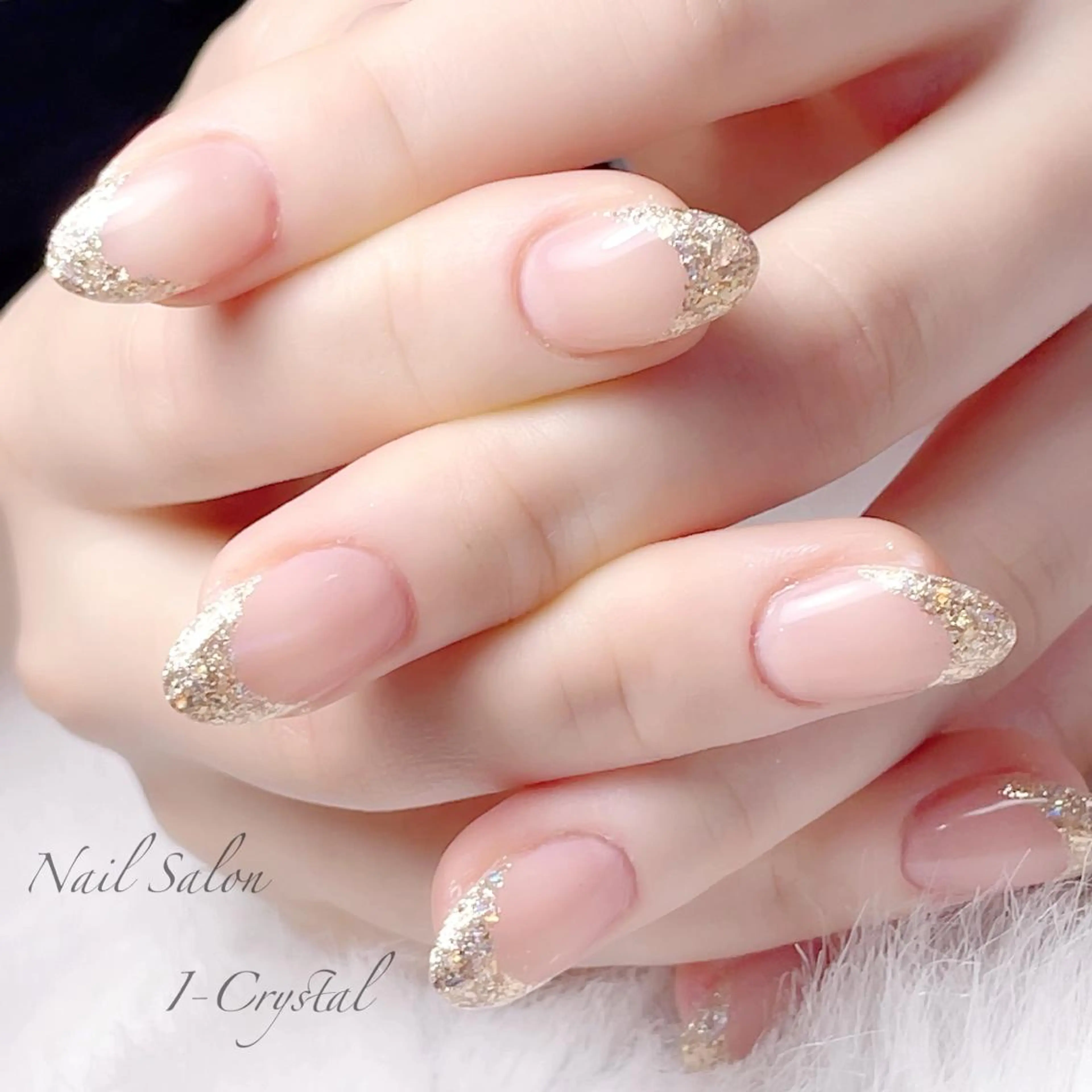 ネイル フレンチネイル ガラスフレンチ 持ち込み ストーンネイル NailSalon  I-Crystal所属・中村 郁美のネイルデザイン