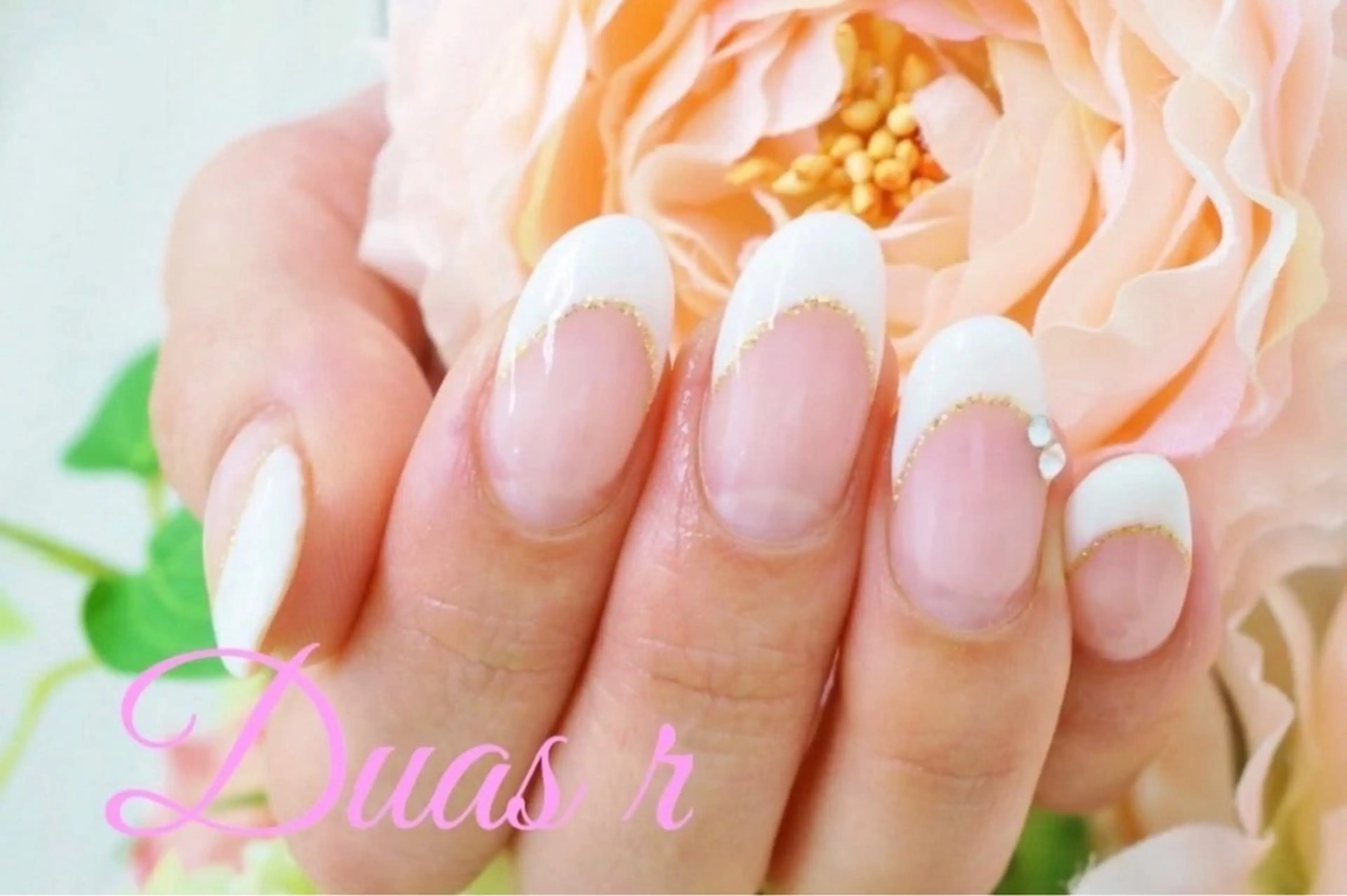 ネイル フレンチネイル ゴールド ラメ(グリッター) ストーンネイル デュアス R _宇都宮のネイルデザイン