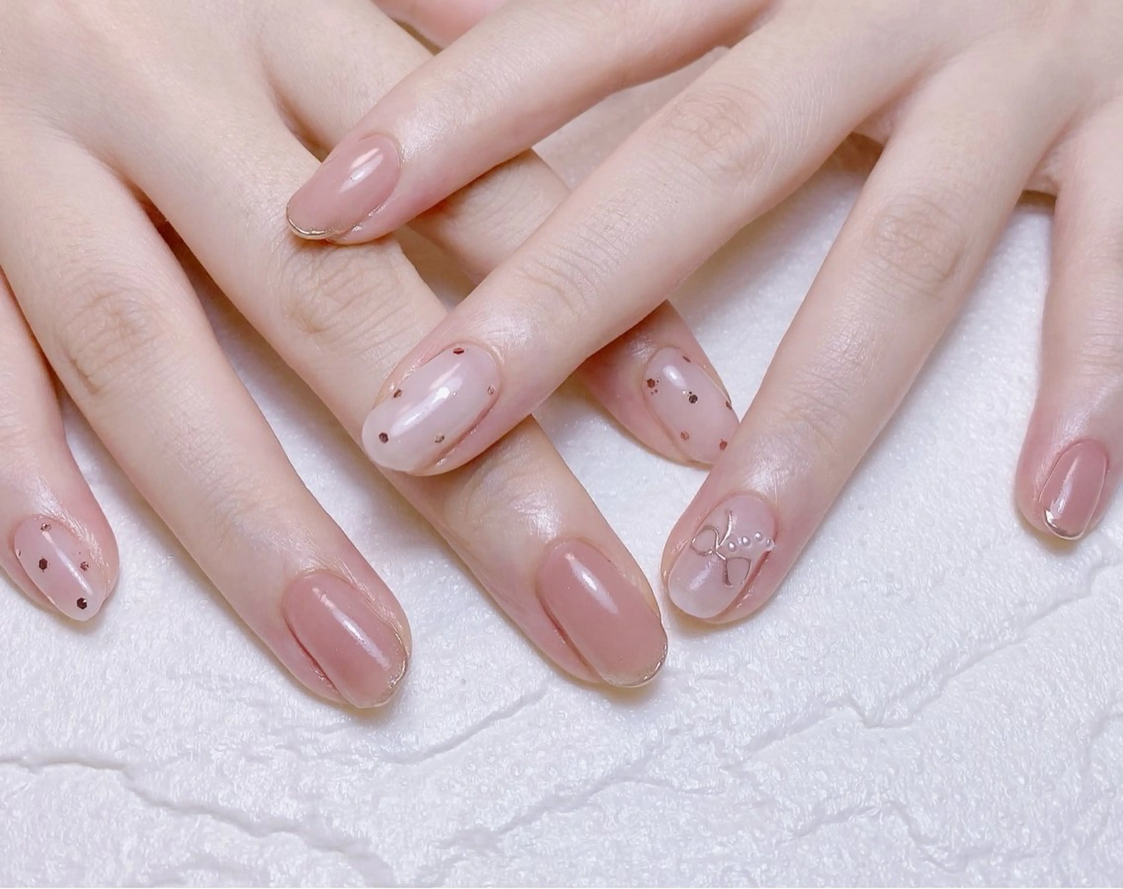 ネイル ドット フレンチネイル ミラーネイル 持ち込み ピンク Nail Salon K 🧸美爪育成のネイルデザイン