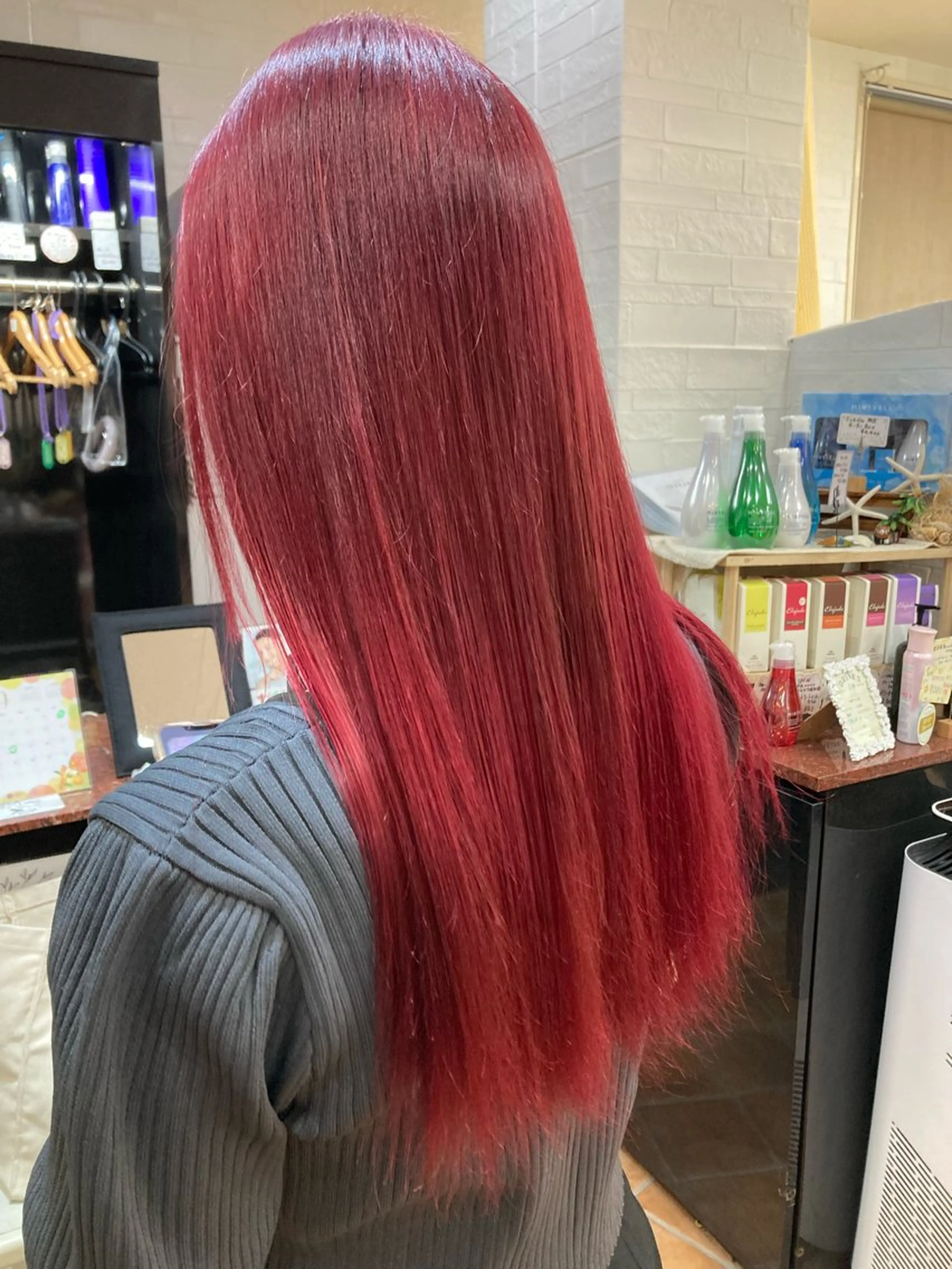 ロング カラー ブリーチ レッドカラー ヘアカラー トリートメント 🕊髪質改善縮毛矯正 /艶髪/関内🕊あべのヘアスタイル