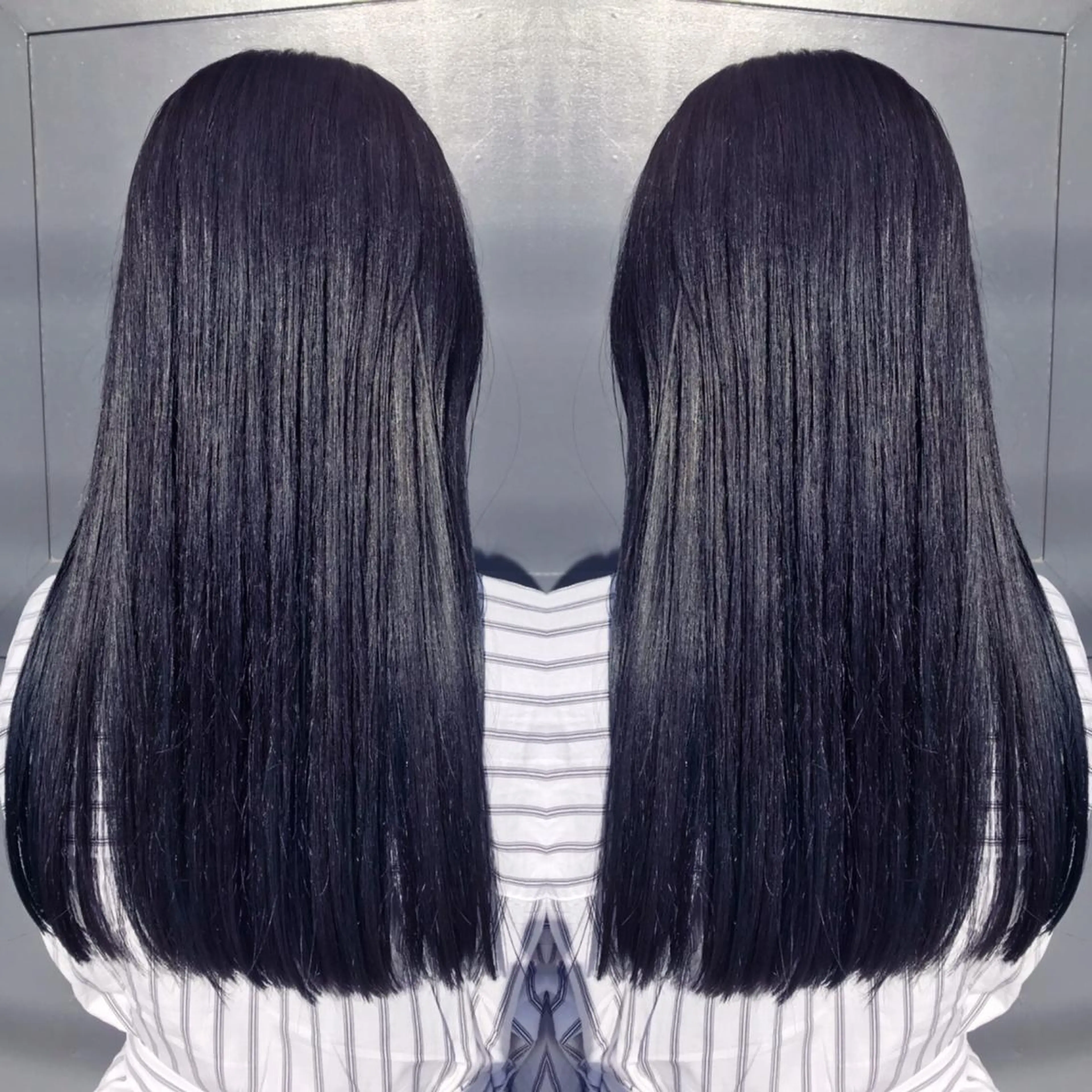 ロング カラー 黒髪 ブリーチ ブルーカラー ブルーブラック カット ヘアカラー トリートメント 長谷川 沙紀のヘアスタイル