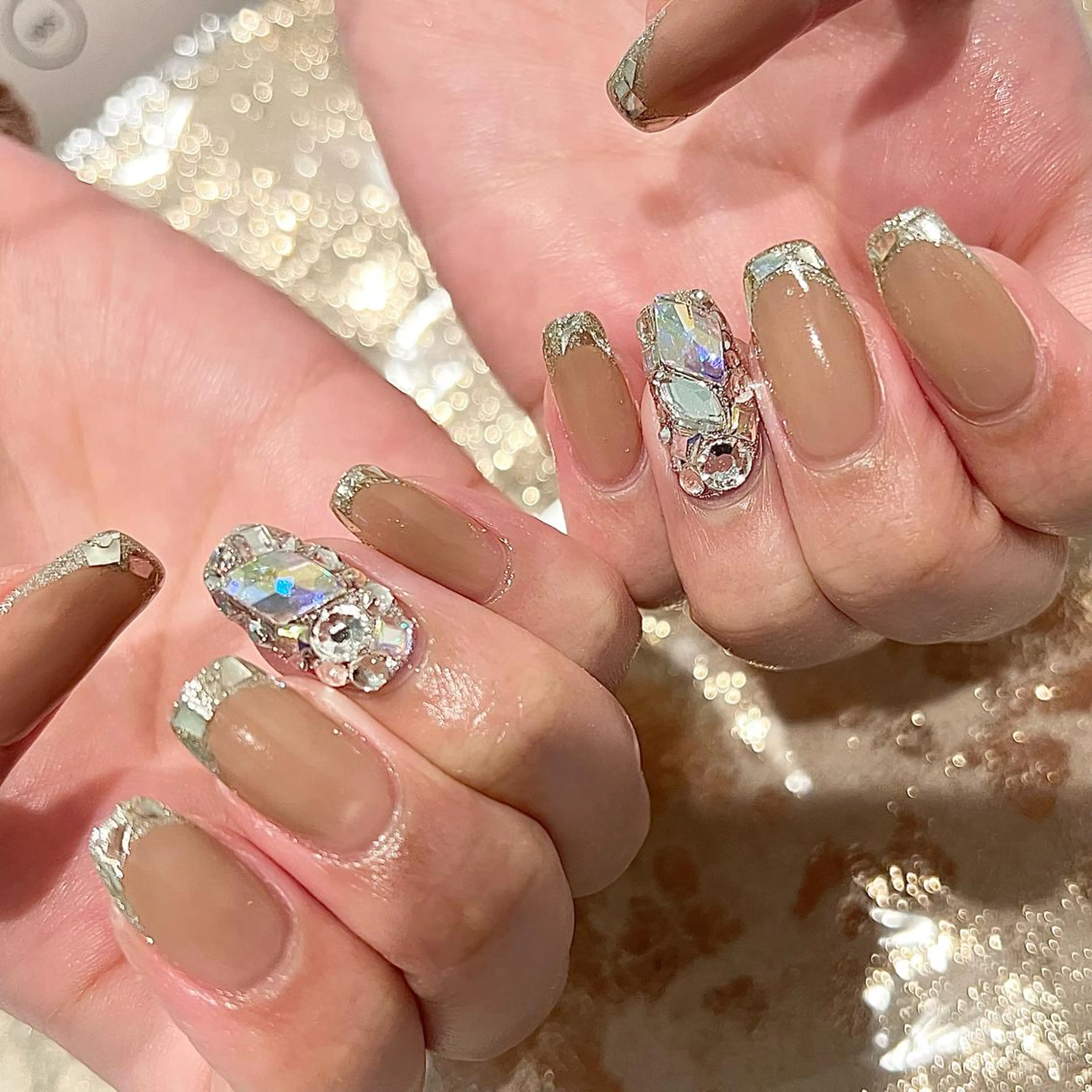 セミロング カラー ネイル フレンチネイル ガラスフレンチ ハンドネイル H🌺 NAILのネイルデザイン