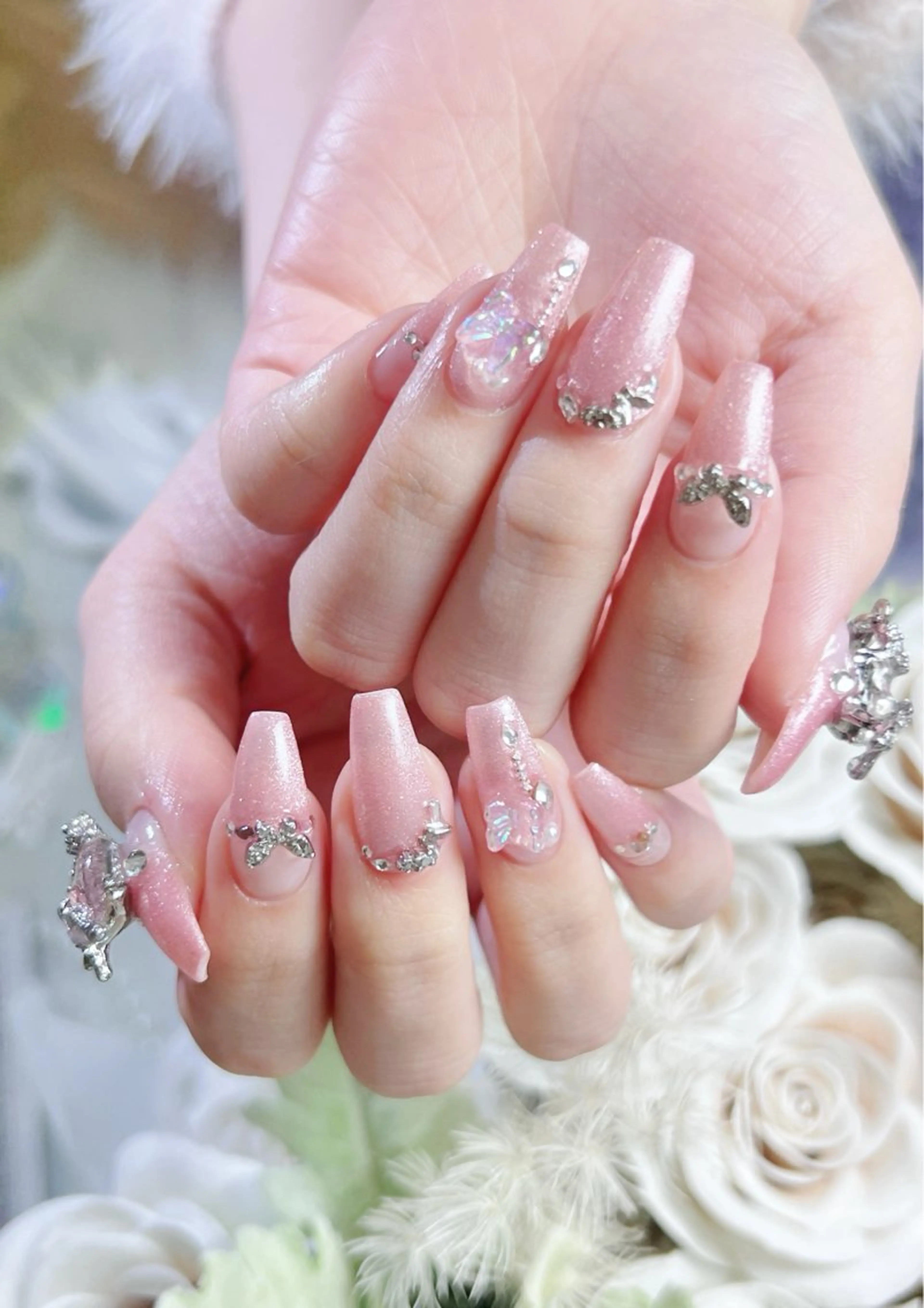 ネイル マグネットネイル 持ち込み ピンク スカルプネイル ワンホンネイル ハンドネイル Painty所属・Painty nailのネイルデザイン