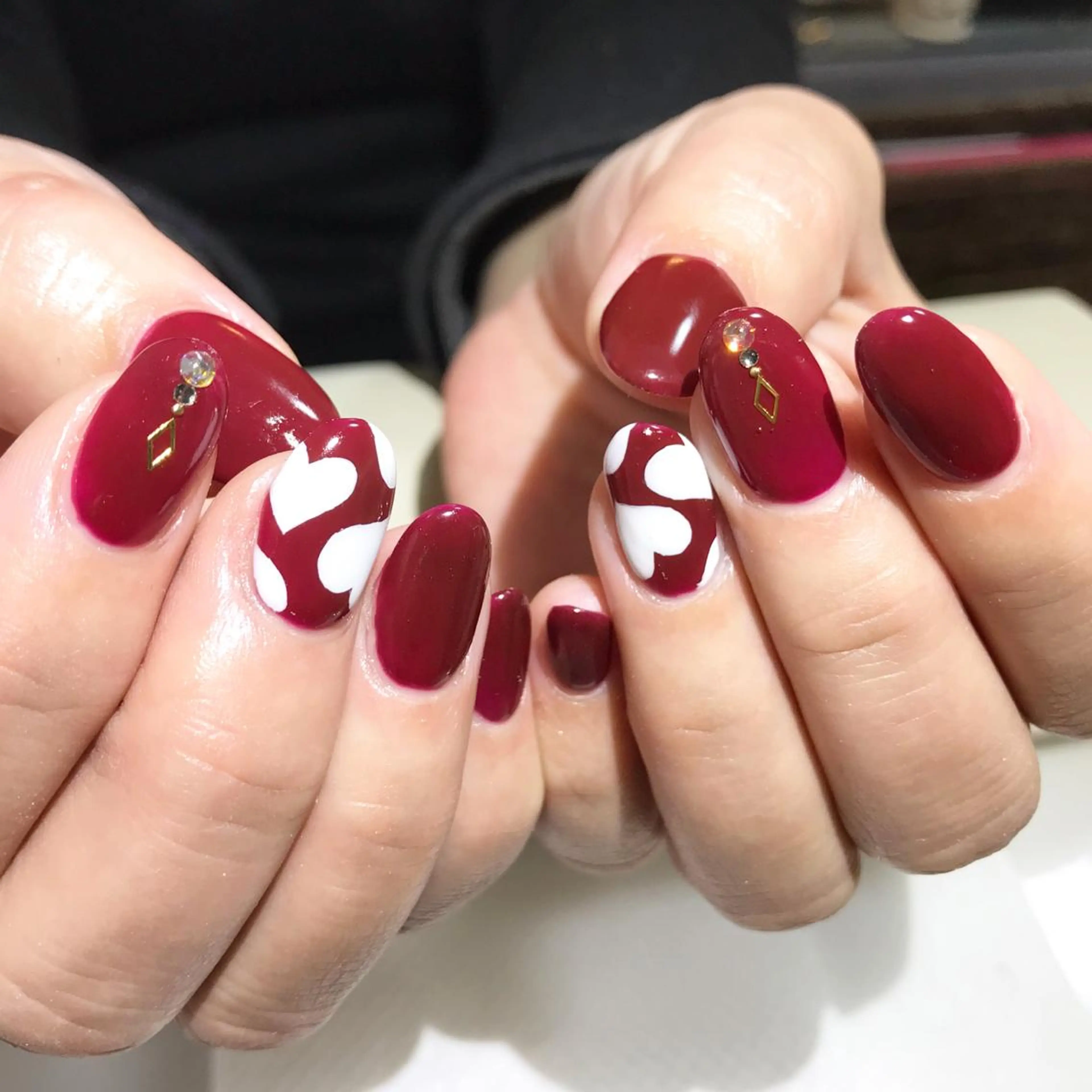 ネイル ボルドー フットネイル ハート シンプルネイル 春ネイル ネイル フフラ所属・nail fufla ♡yamane♡のネイルデザイン