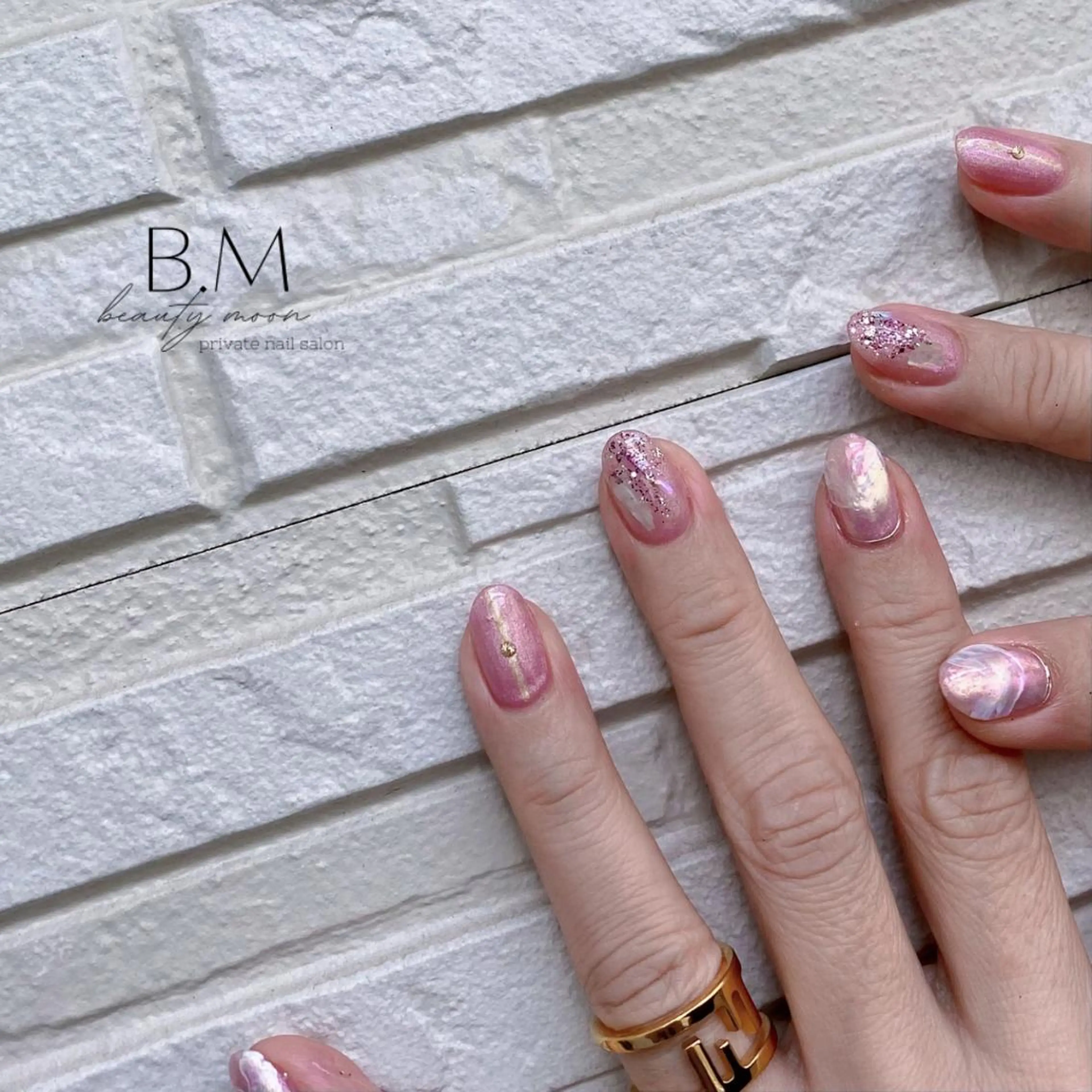 ネイル 水色 ピンク ハンドネイル beauty ☪︎moonのネイルデザイン