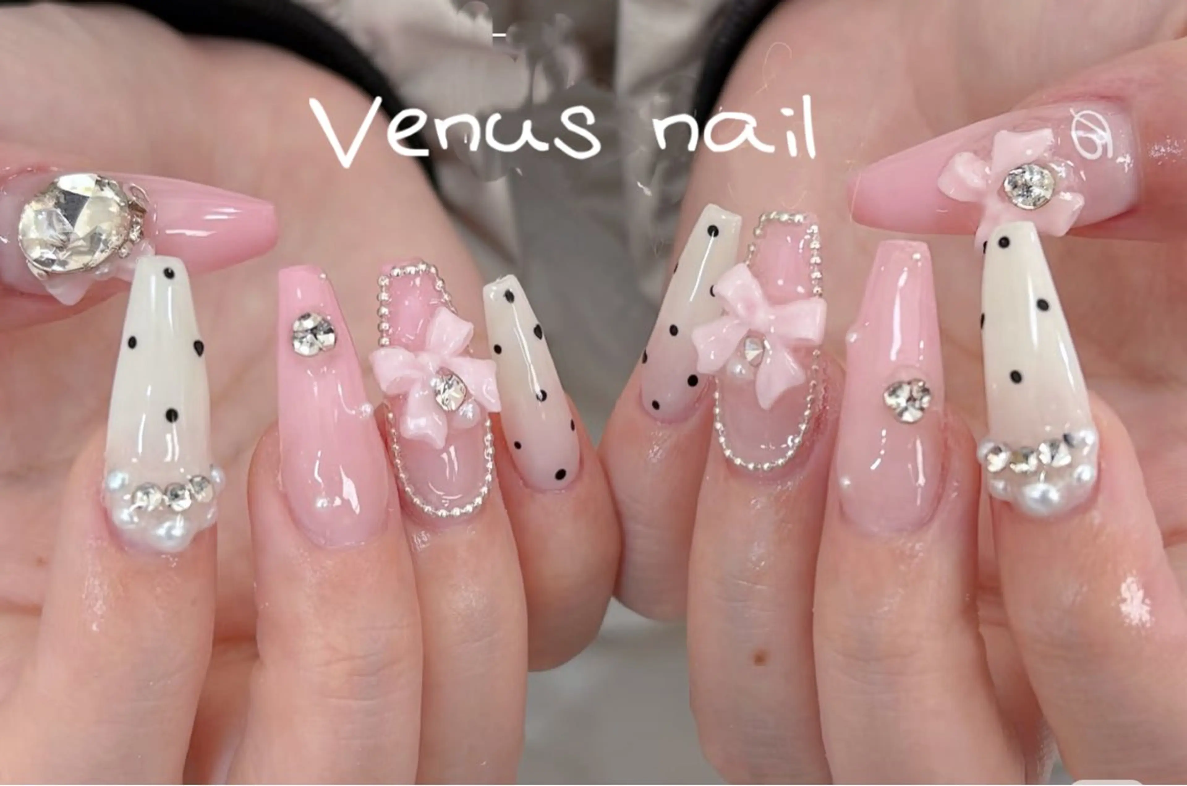 ネイル フレンチネイル ガーリー ガラスフレンチ 韓国ネイル ロングネイル ハンドネイル Venusパラジェル 長さだし専門店のネイルデザイン