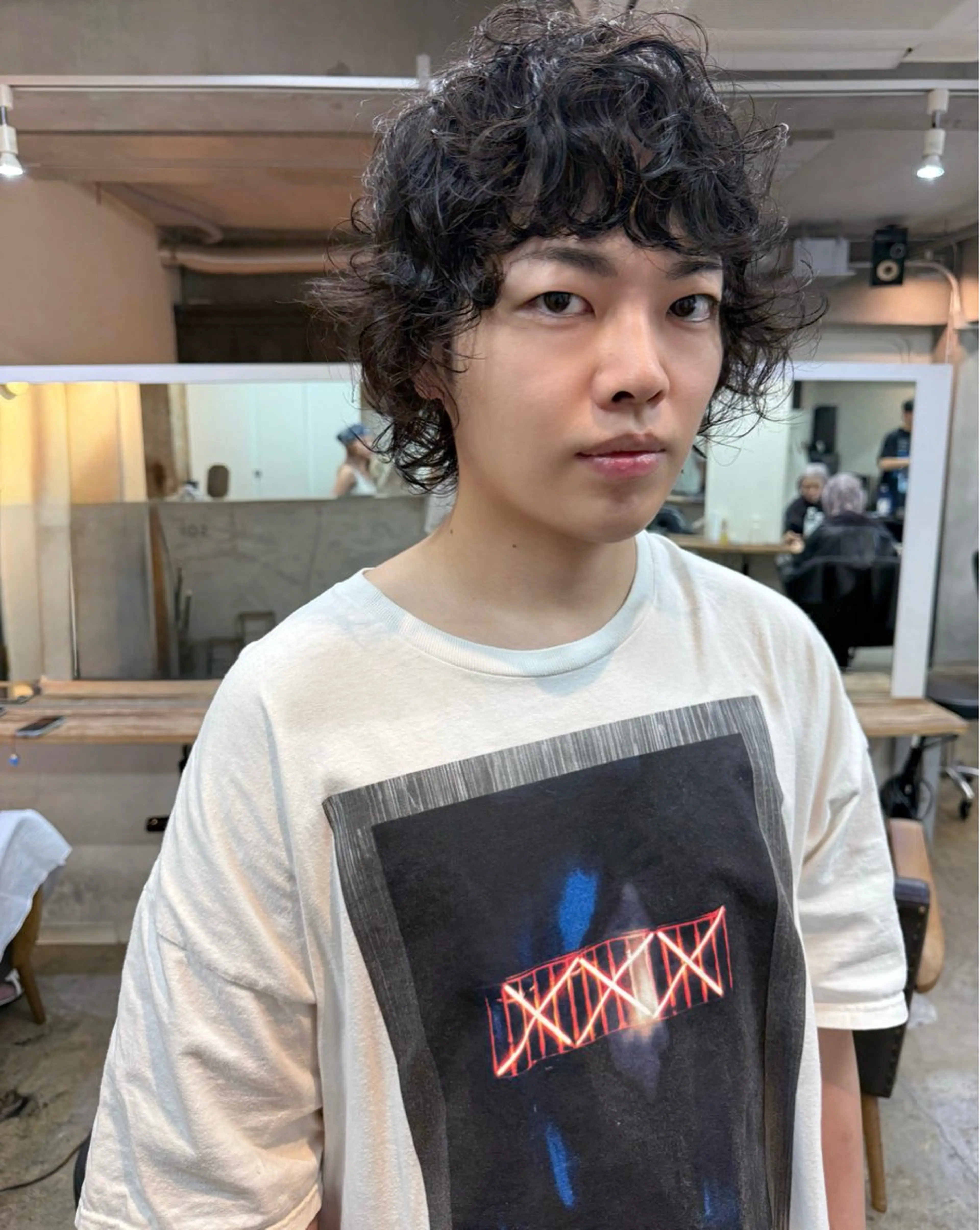 ミディアム パーマ メンズ ミディアムパーマ メンズパーマ ニュアンスパーマ 森貴裕/ベージュ/ パーマ/オリーブのヘアスタイル