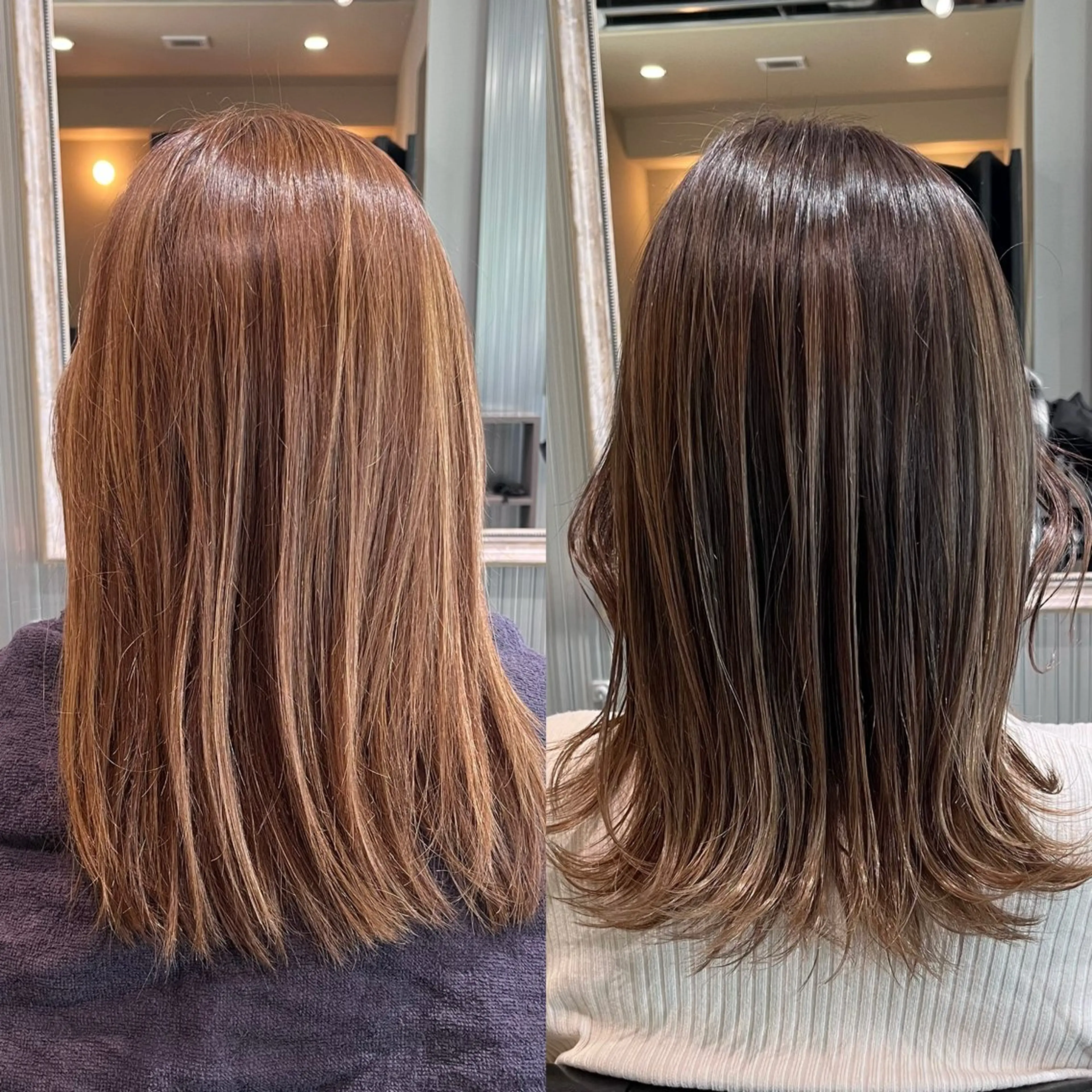 ミディアム カラー バレイヤージュ ベージュカラー ハイトーンカラー レイヤーカット KIZU 髪質改善 オカルト怪談のヘアスタイル