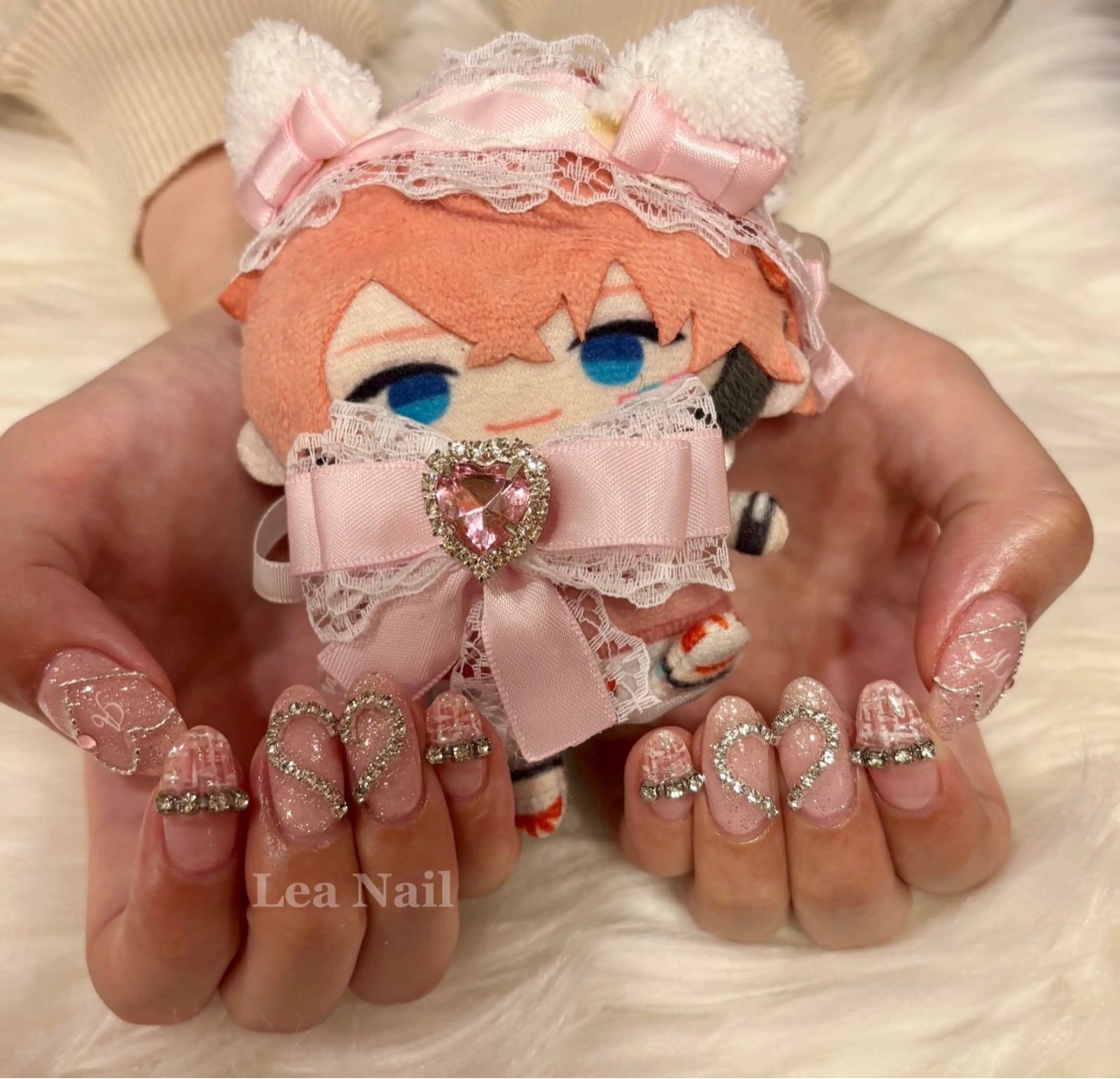 ネイル ハート キラキラネイル ツイードネイル Lea Nailのネイルデザイン