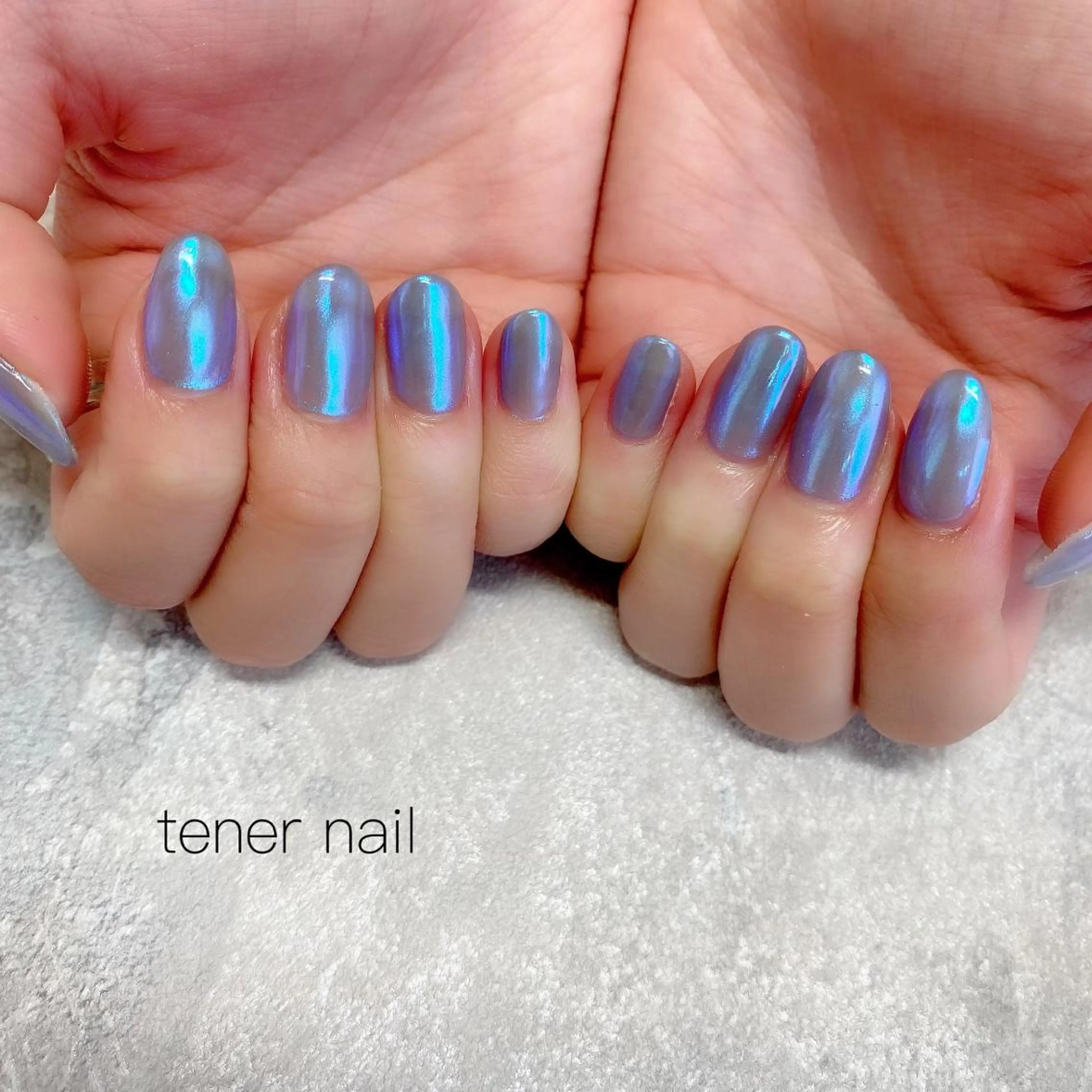 ネイル オーロラネイル ブルー ミラーネイル ワンカラーネイル tener  nail  テネルネイル所属・テネルネイル tener nailのネイルデザイン
