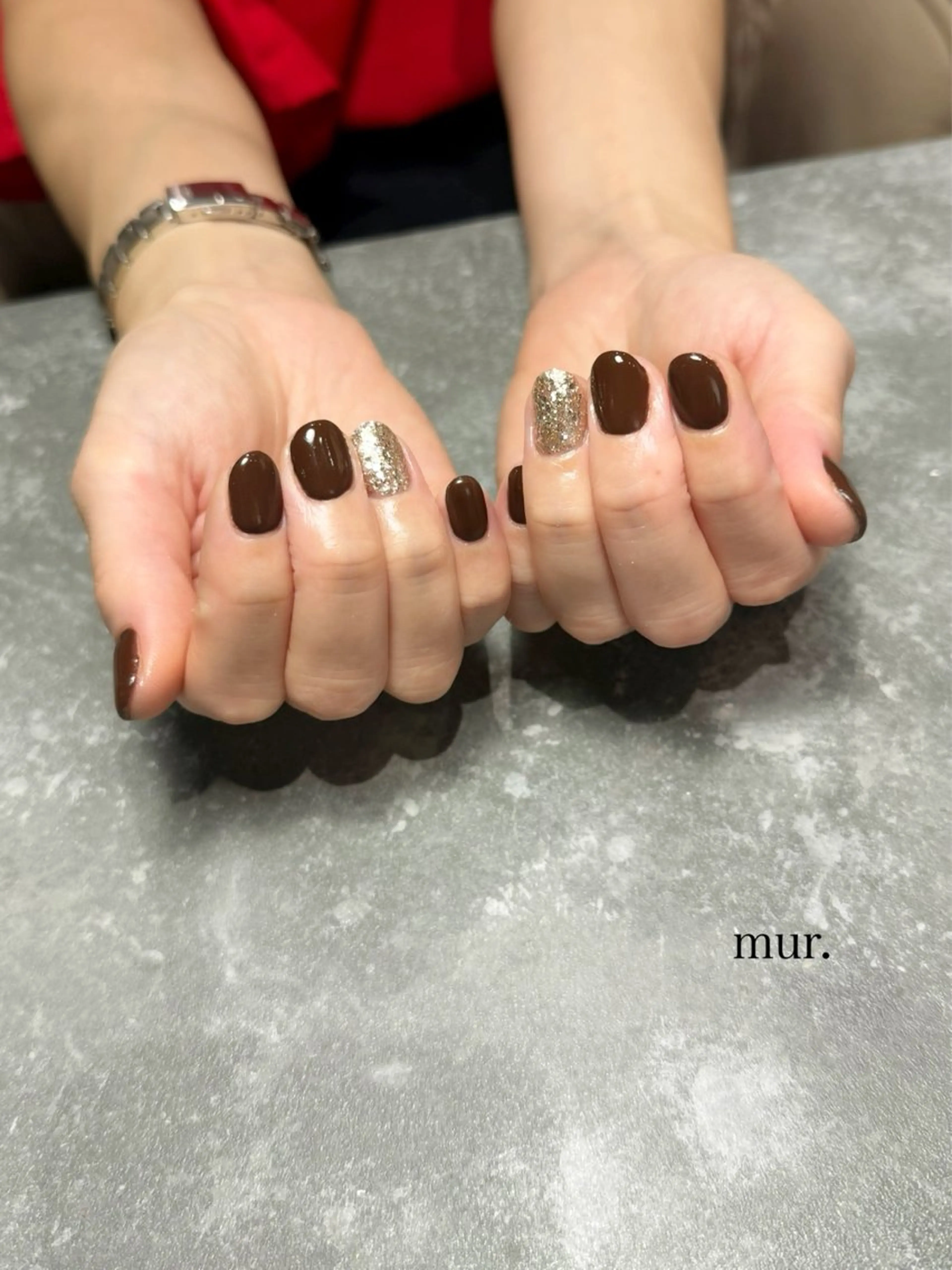ネイル ブラウン ワンカラーネイル シルバー シンプルネイル ハンドネイル nail salon　mur.所属・mur. harukaのネイルデザイン