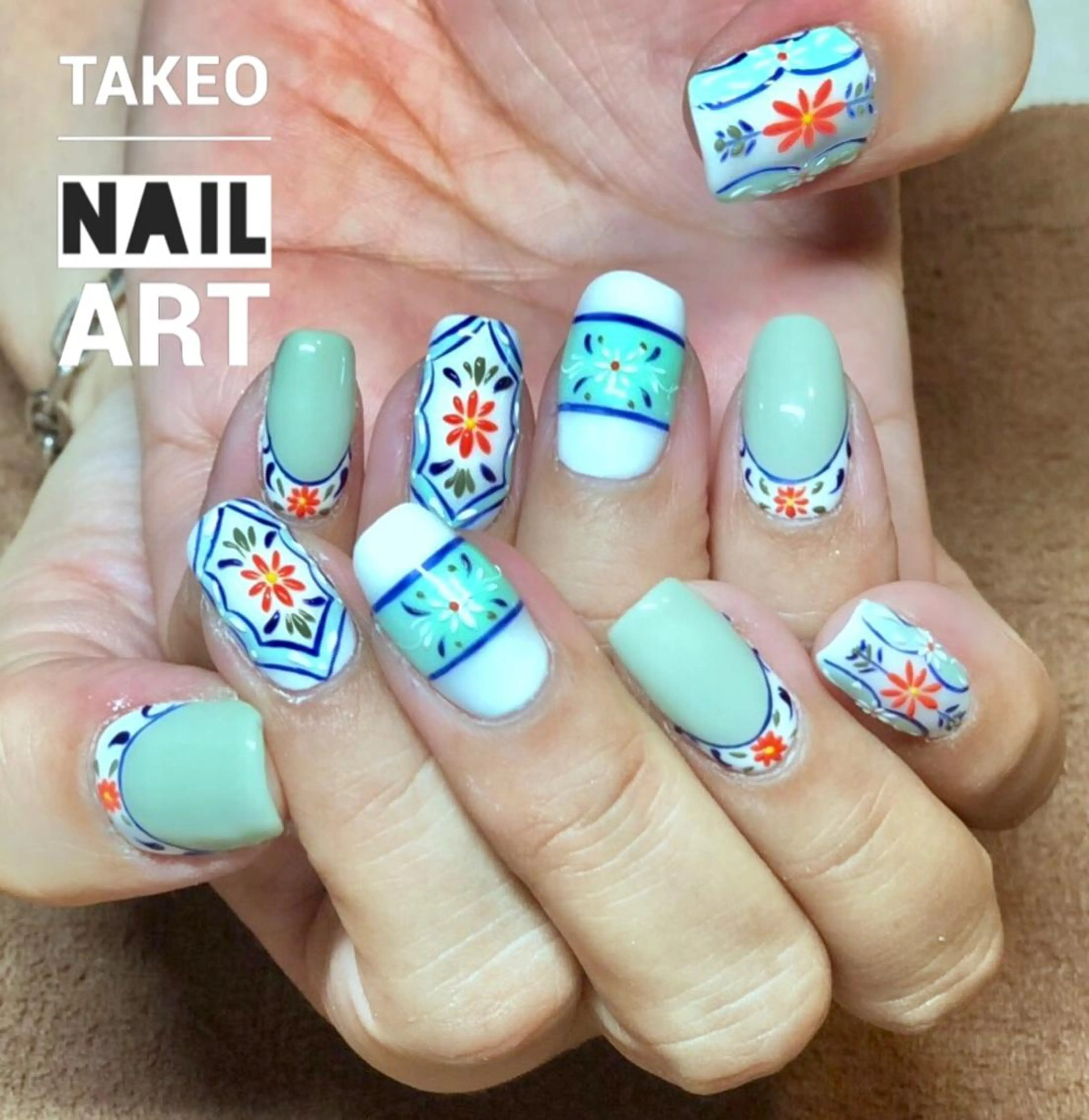 ミディアム ネイル アートネイル グリーン nail&eye Aoのマツエク・マツパデザイン